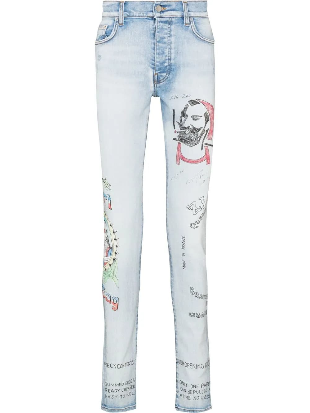 x Zig Zag motif-print skinny jeans by AMIRI