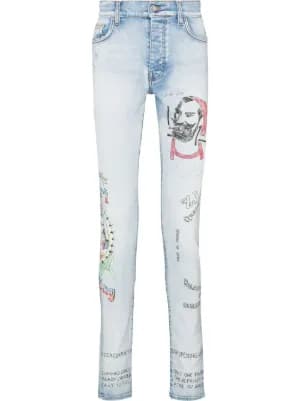 x Zig Zag motif-print skinny jeans by AMIRI