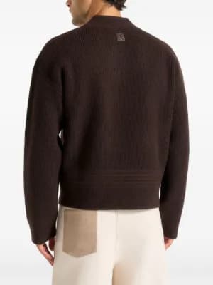 Remi logo-embroidery V-neck knit brown sweater 5