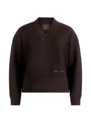 Remi logo-embroidery V-neck knit brown sweater 2