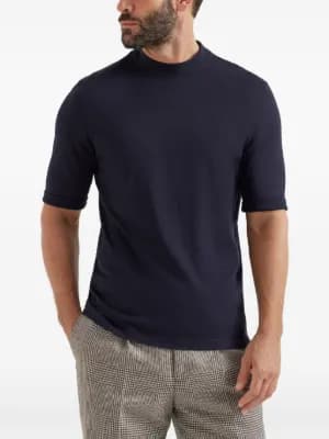 mock-neck cotton jersey T-shirt by Brunello Cucinelli mock-neck cotton jersey T-shirt