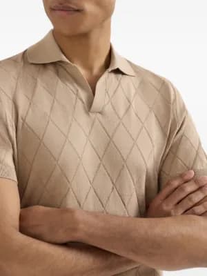 cotton textured Argyle lightweight knit polo shirt by Brunello Cucinelli cotton textured Argyle lightweight knit polo shirt
