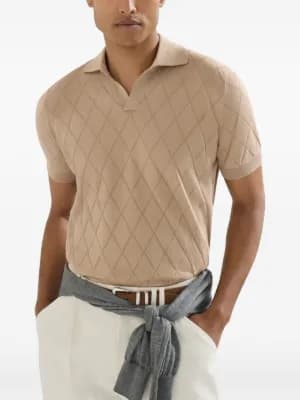 cotton textured Argyle lightweight knit polo shirt by Brunello Cucinelli cotton textured Argyle lightweight knit polo shirt