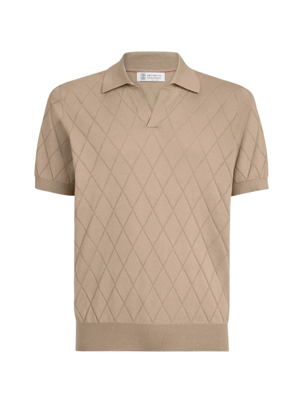 cotton textured Argyle lightweight knit polo shirt by Brunello Cucinelli cotton textured Argyle lightweight knit polo shirt