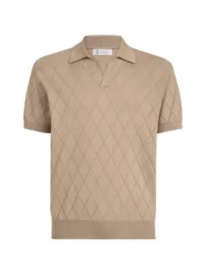 cotton textured Argyle lightweight knit polo shirt by Brunello Cucinelli cotton textured Argyle lightweight knit polo shirt