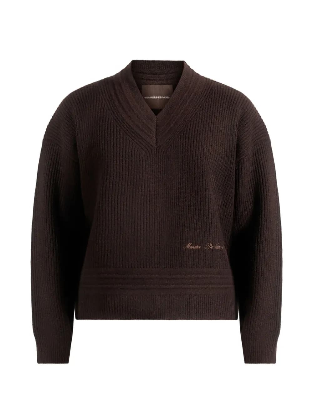 Remi logo-embroidery V-neck knit brown sweater by Manière De Voir