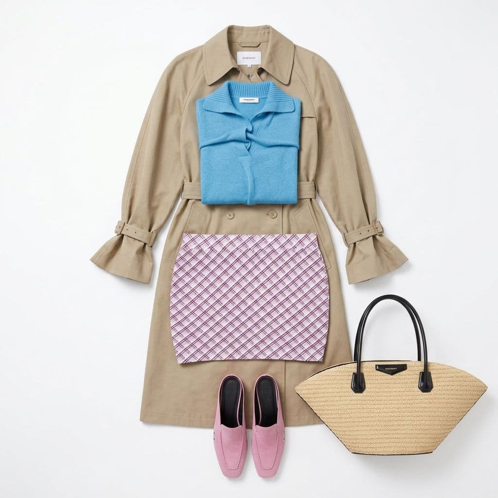 Beige Trench with Blue Knit