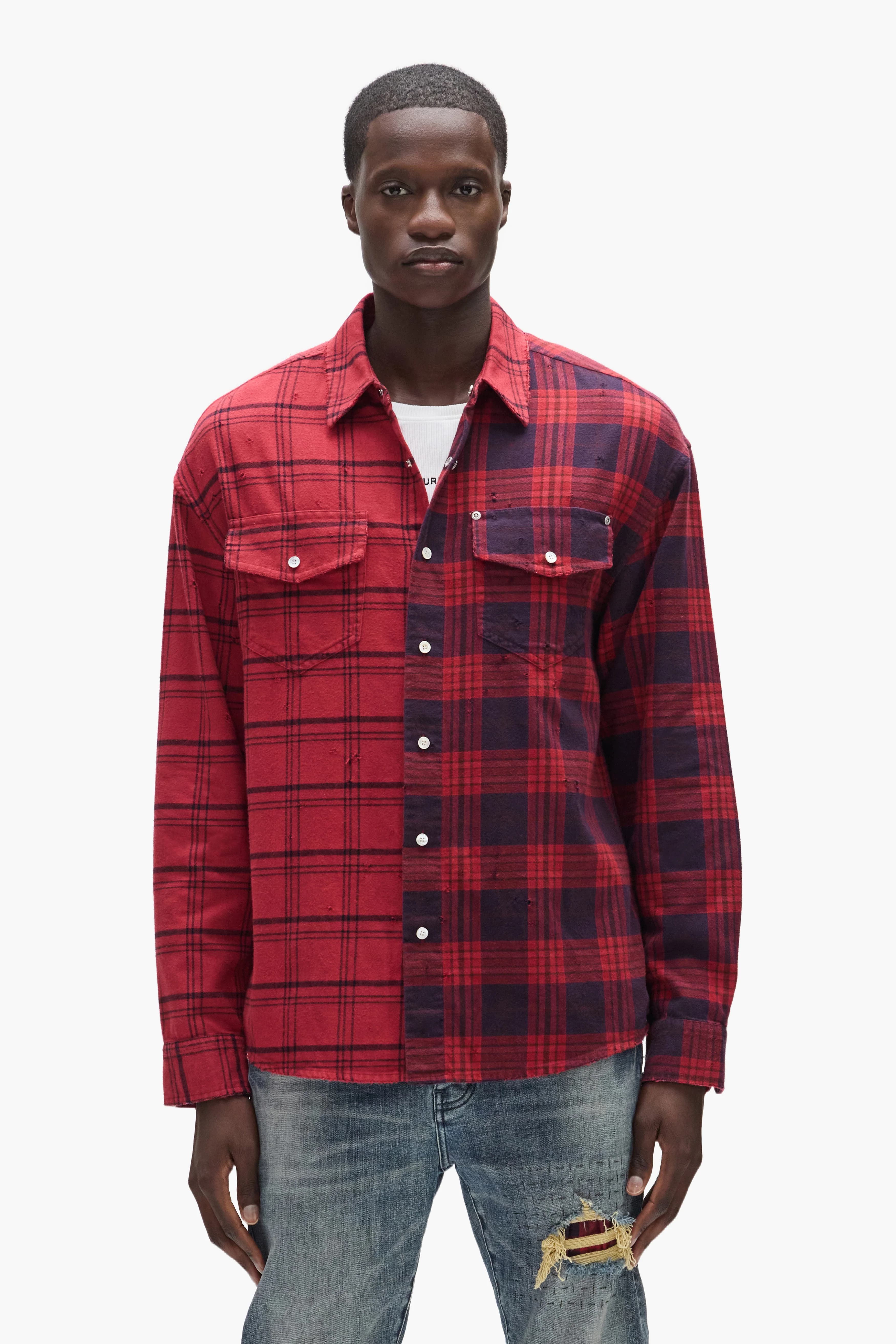 Half & Half Flannel Shirt by Purple Brand