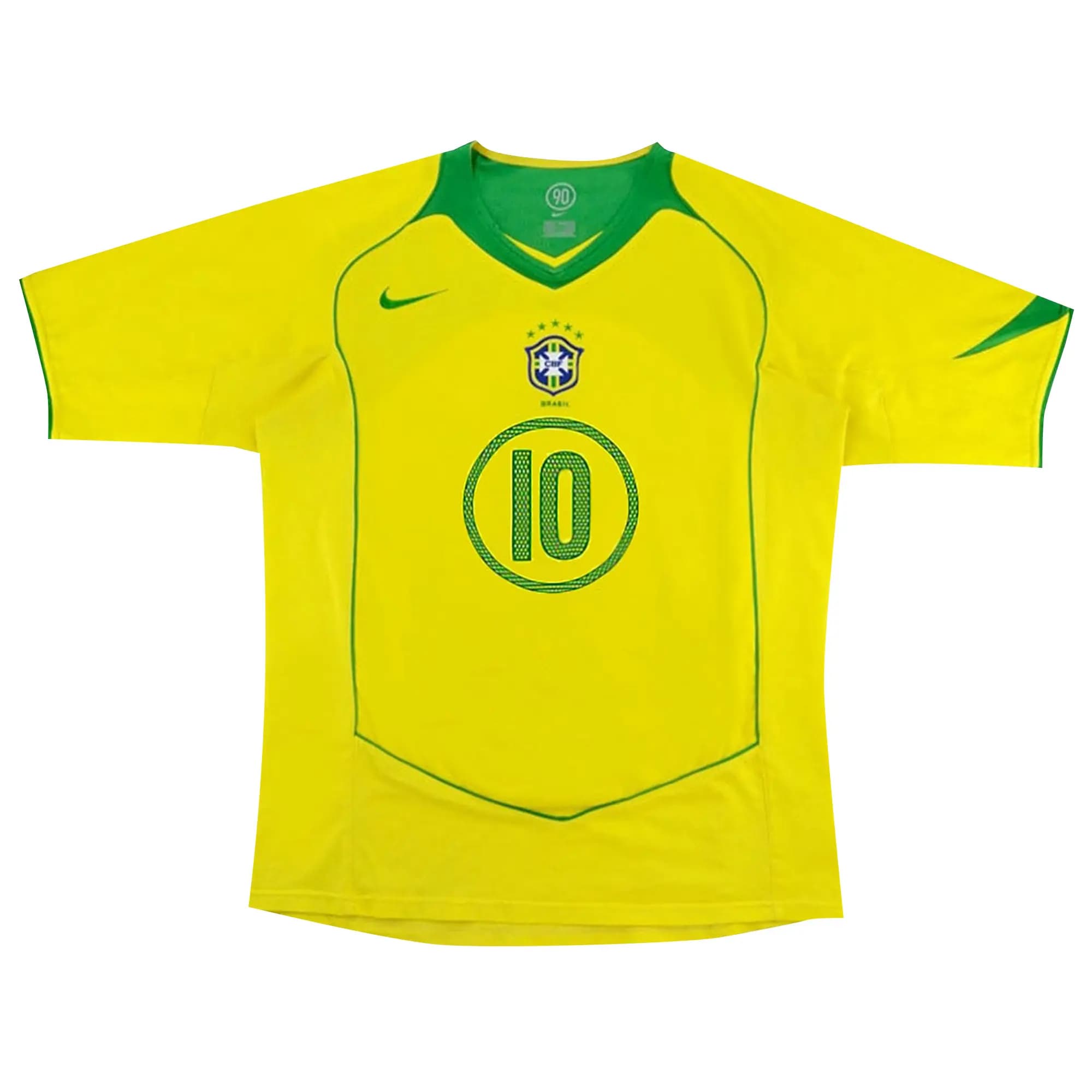 Nike Brazil 2004 T90 Reissue Jersey Ronaldinho 10 'Opti Yellow/Apple Green' by Nike