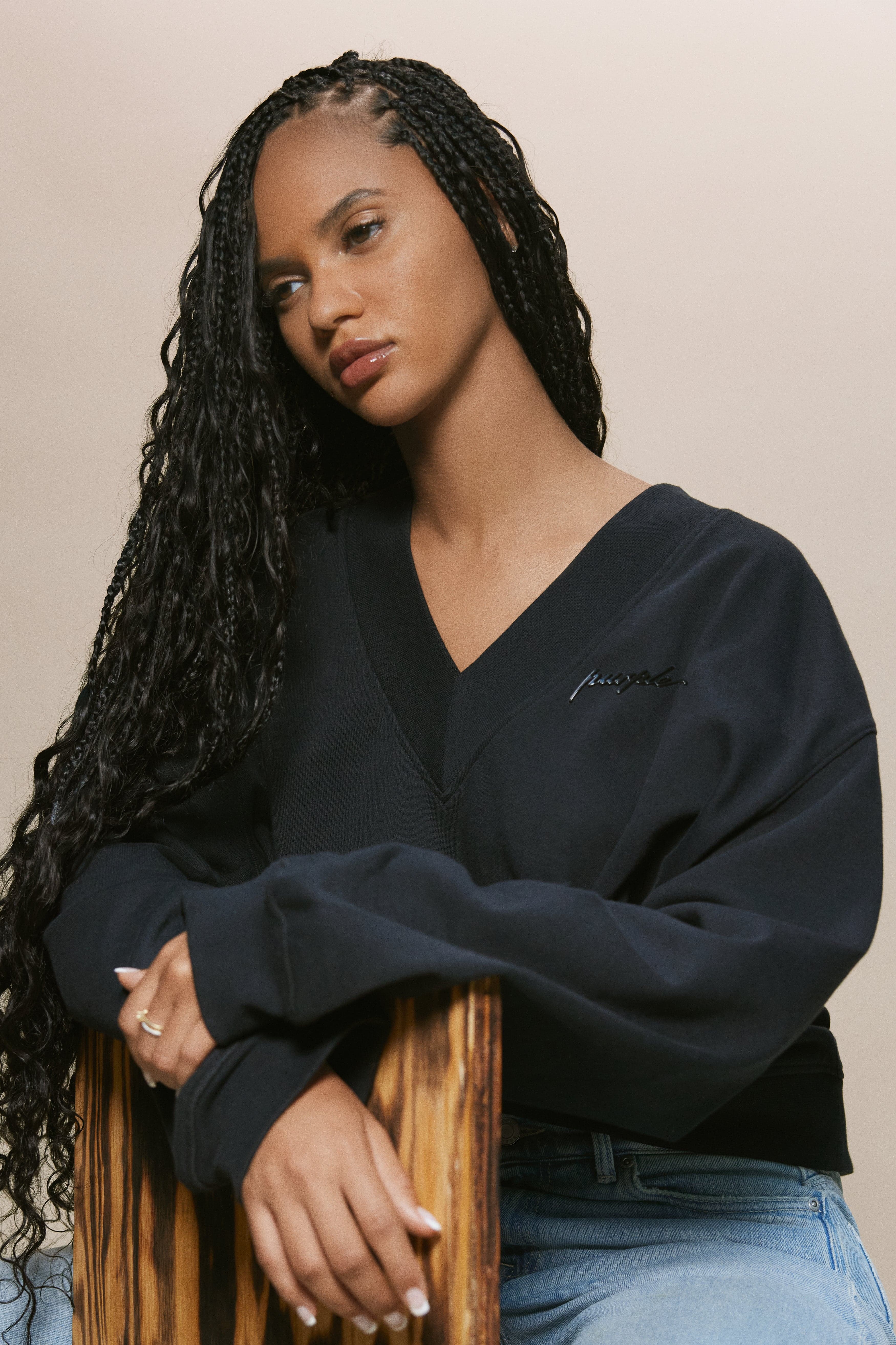 Script Oversized V Neck Top 3