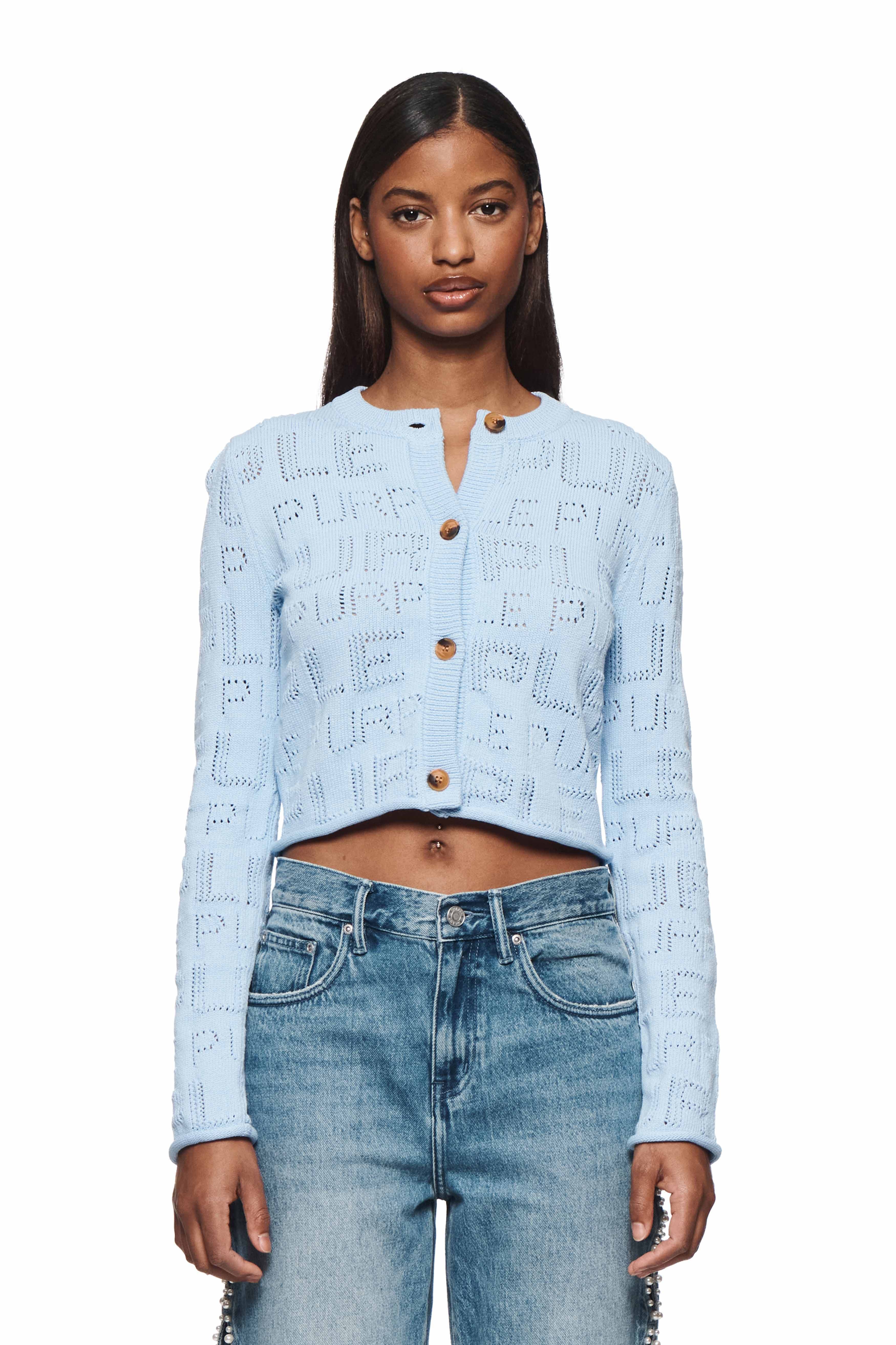 Wordmark Pointelle Cardigan by Purple Brand
