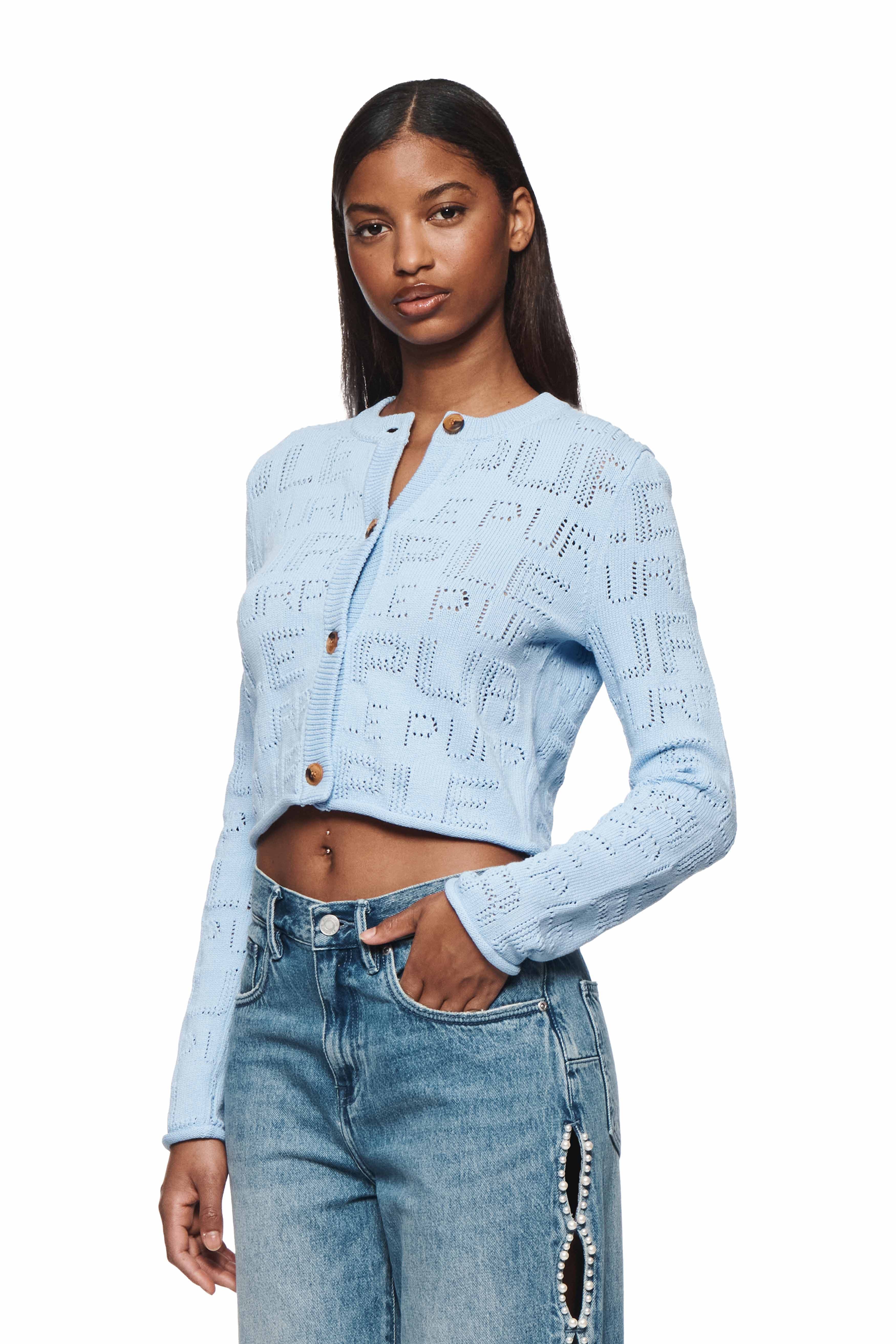 Wordmark Pointelle Cardigan by Purple Brand
