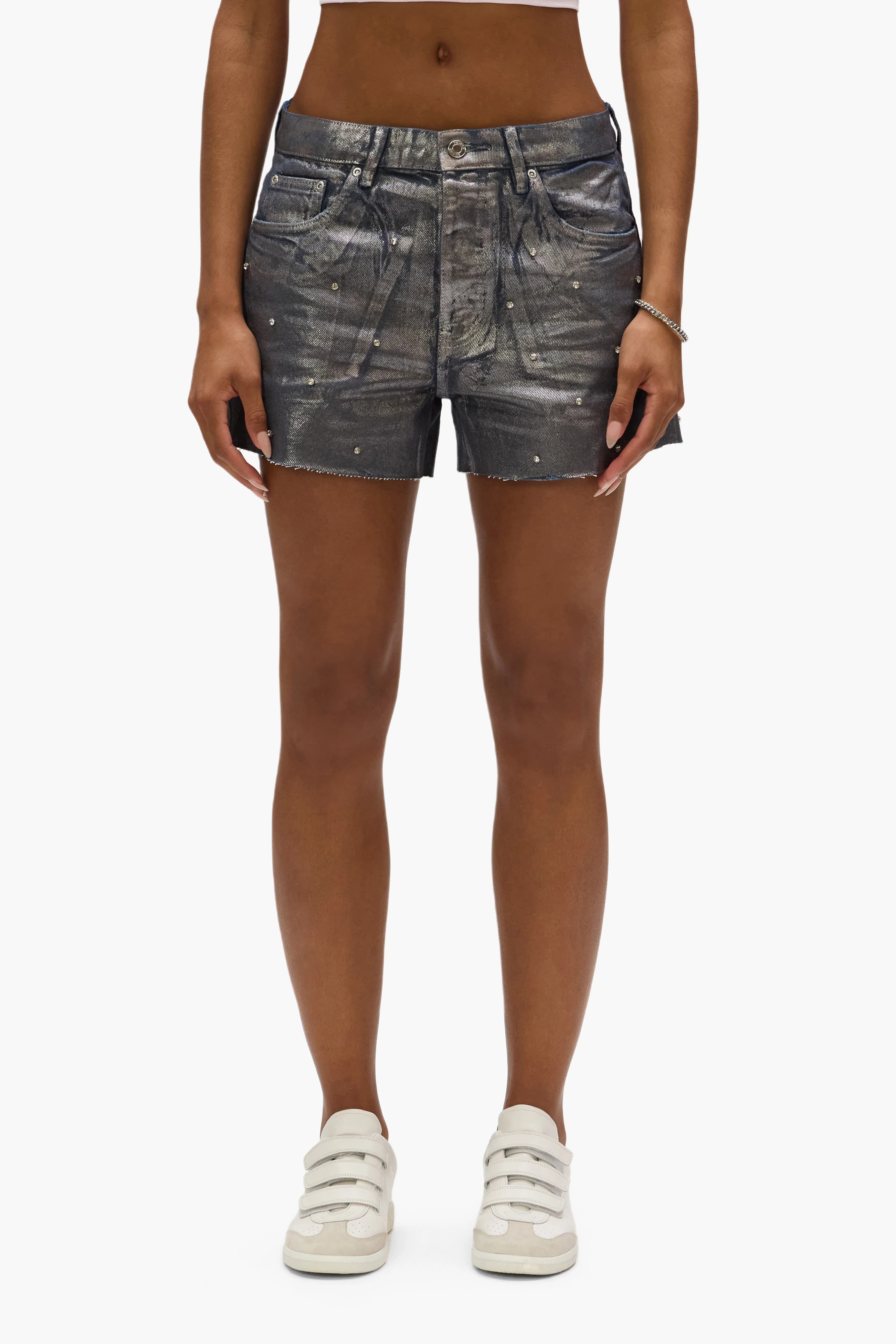 Foil Rhinestone Cut Off Shorts by Purple Brand