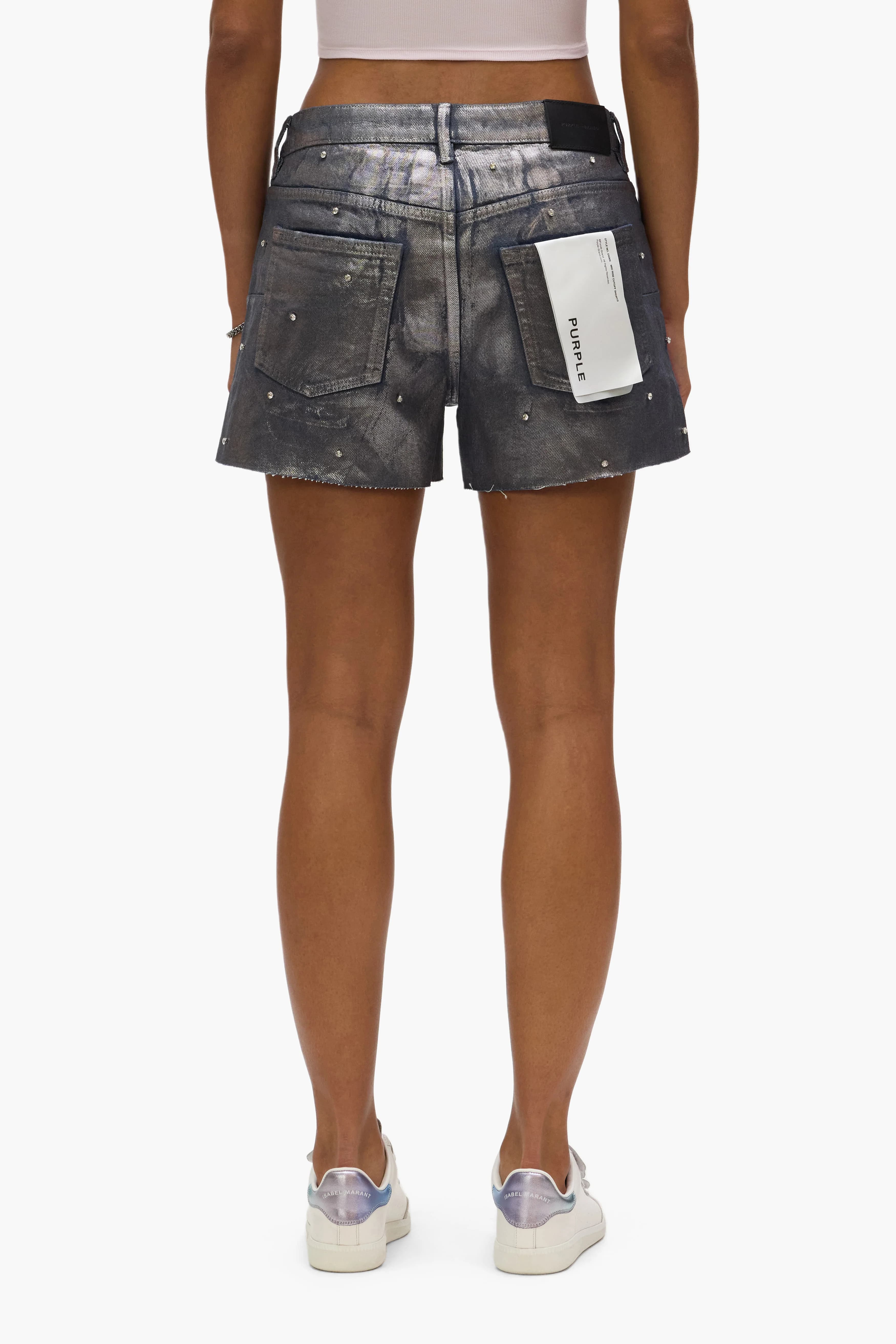 Foil Rhinestone Cut Off Shorts by Purple Brand