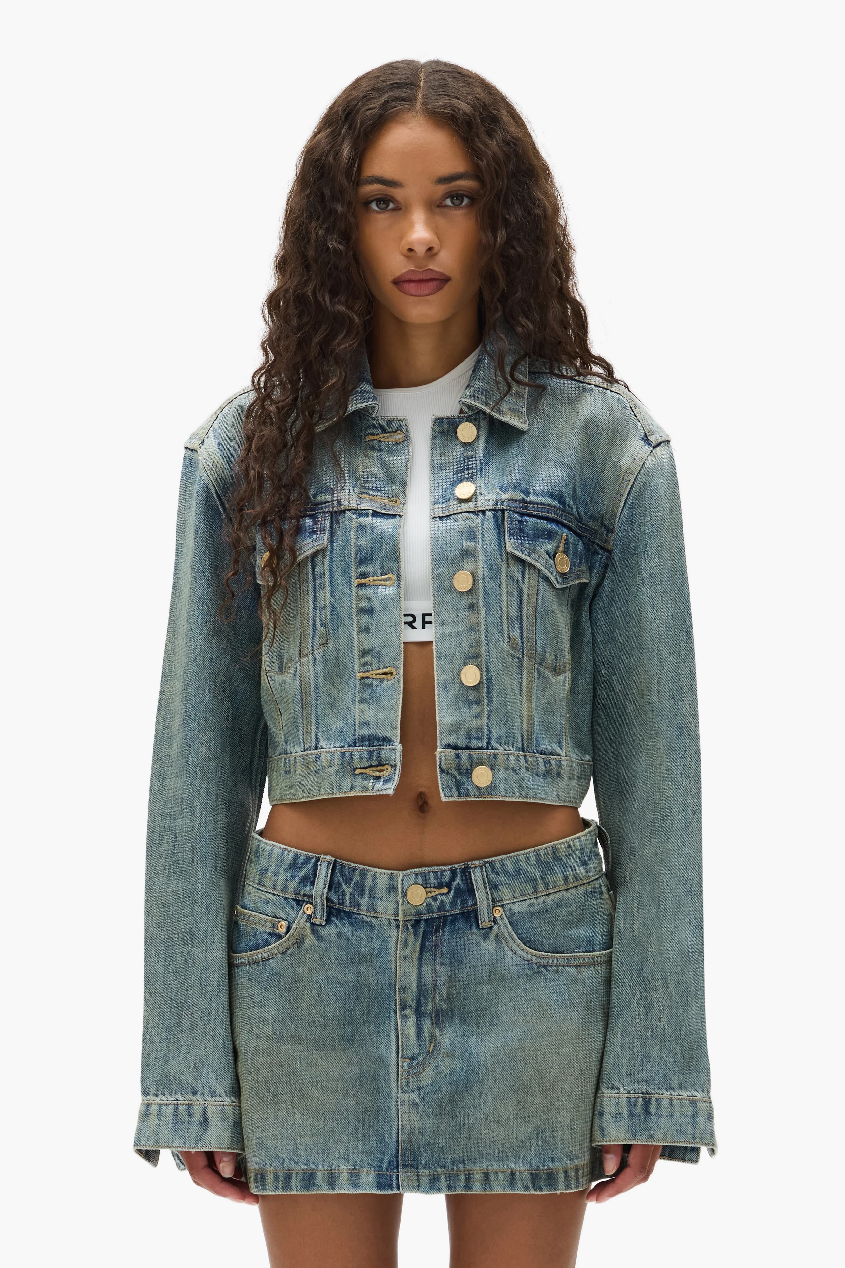 Tiled Overlay Cropped Jacket by Purple Brand