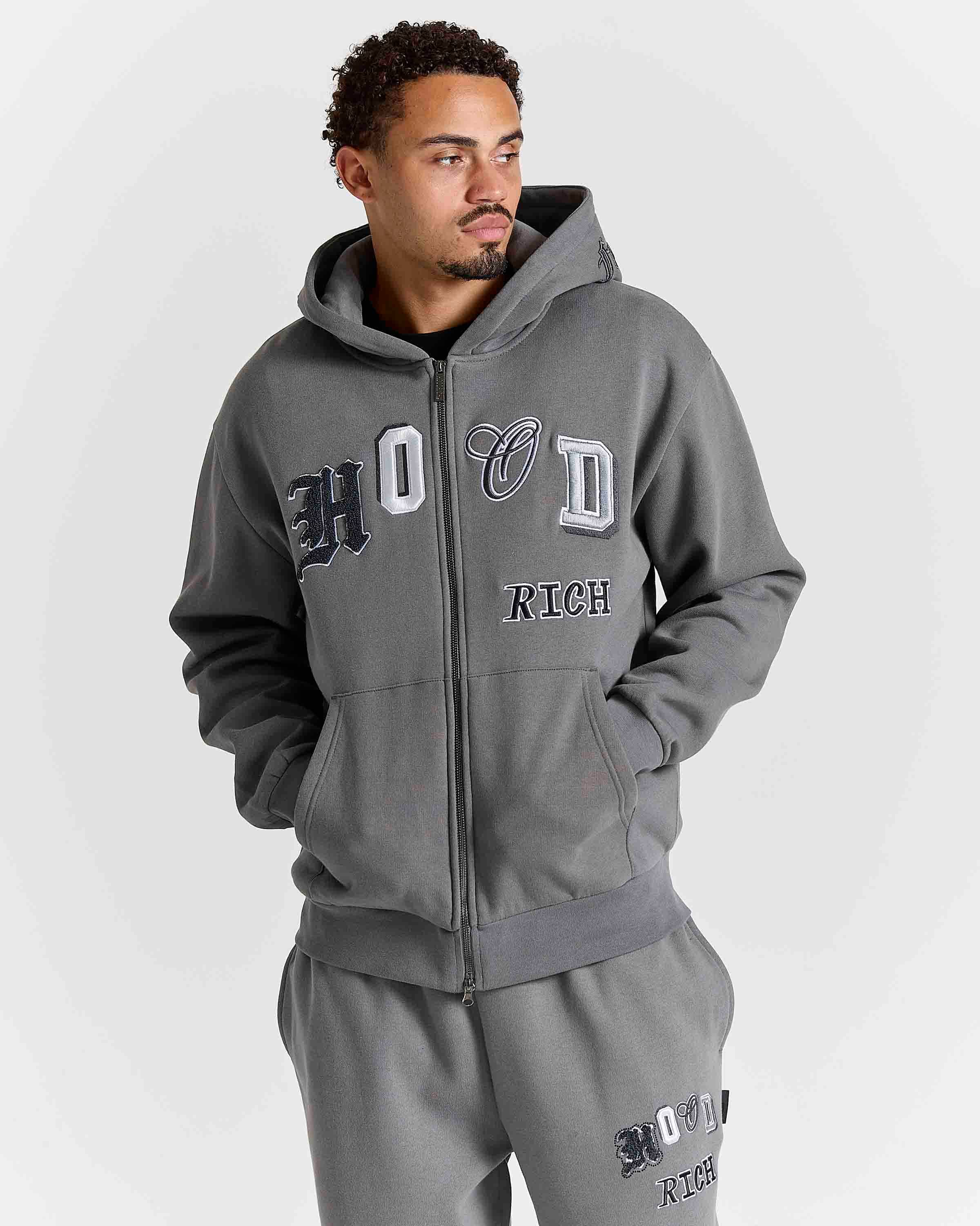 Forza Oversized Zip Through Hoodie - Grey/White by Hoodrich