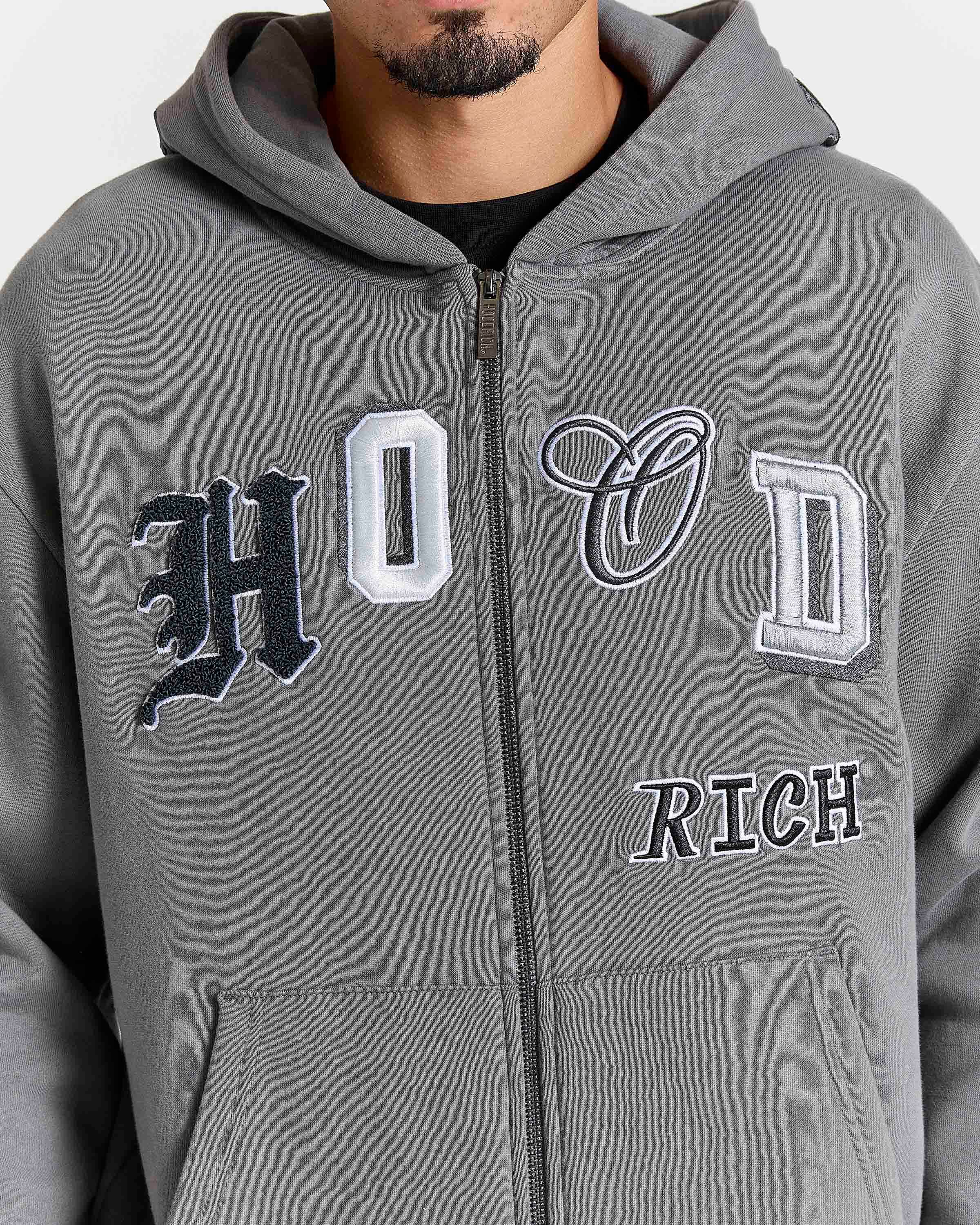 Forza Oversized Zip Through Hoodie - Grey/White 3