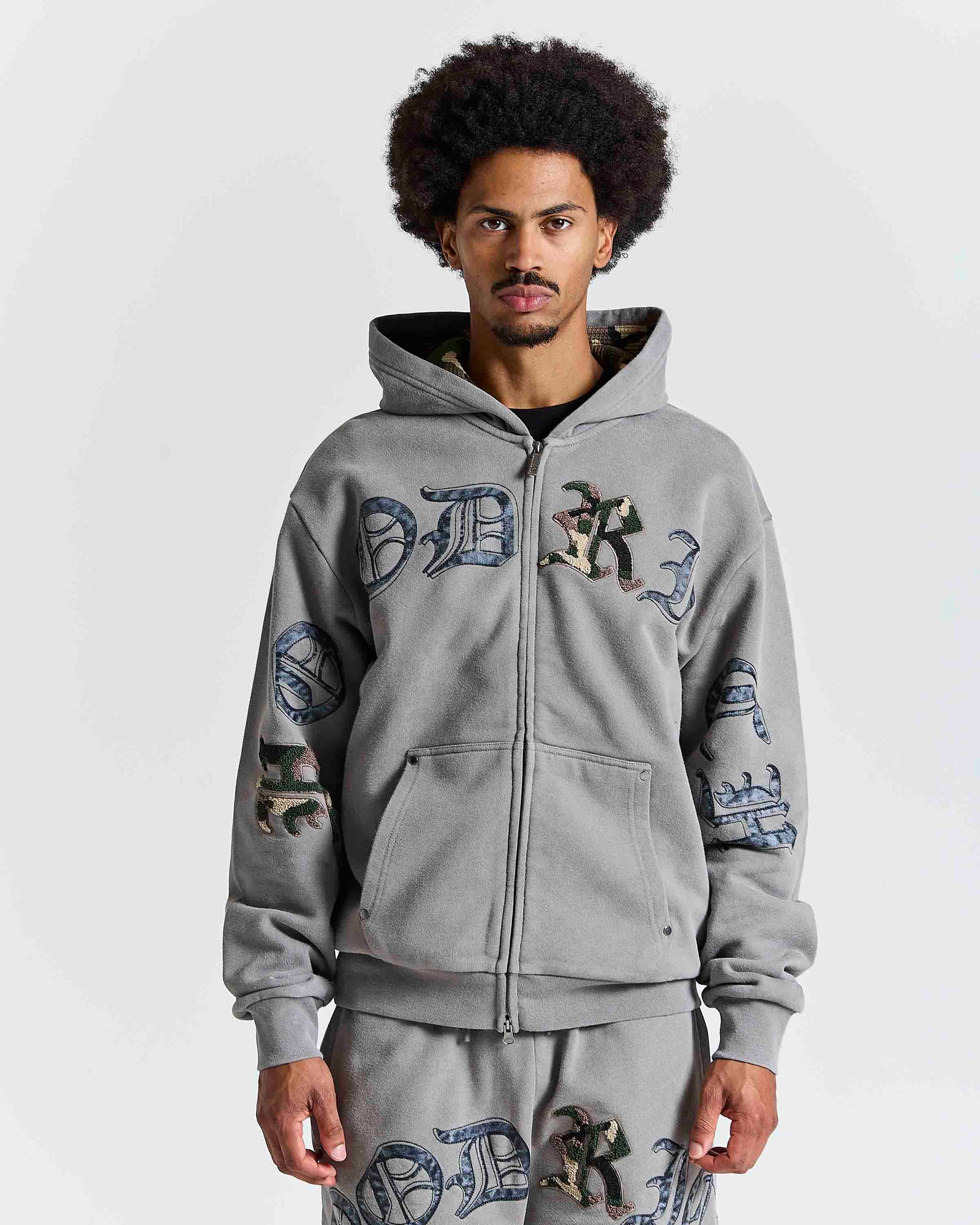 Inkfall Oversized Zip Hoodie - Grey/Black/Camo by Hoodrich