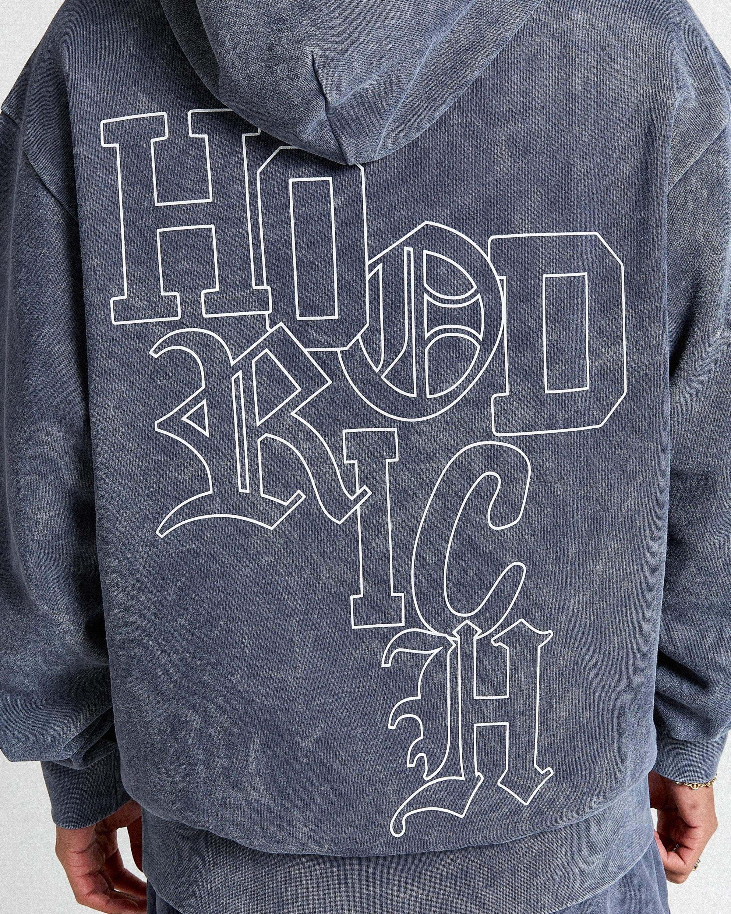 Heritage Oversized Hoodie - Blue Wash/White 7