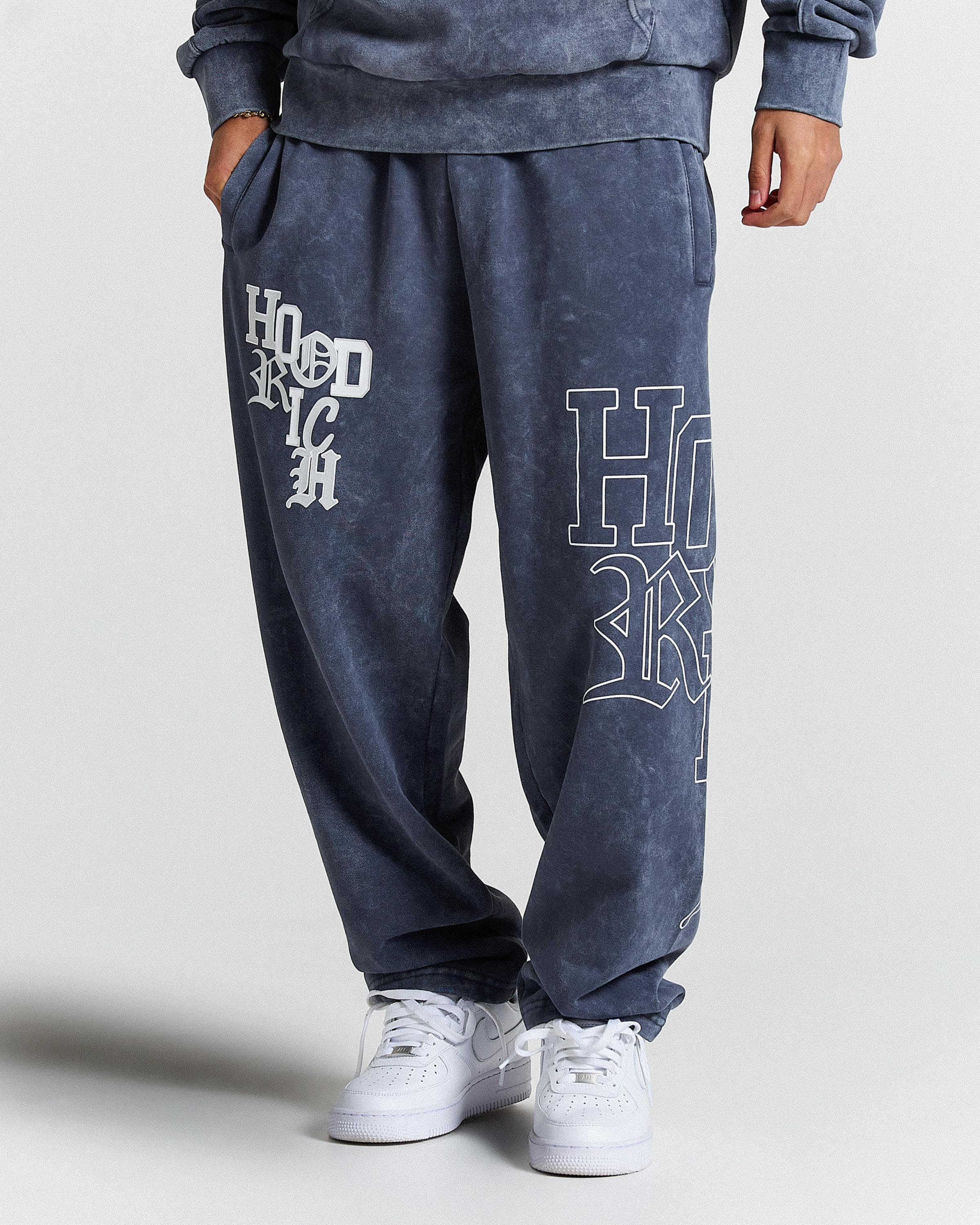 Heritage Oversized Open Hem Joggers - Blue/White by Hoodrich