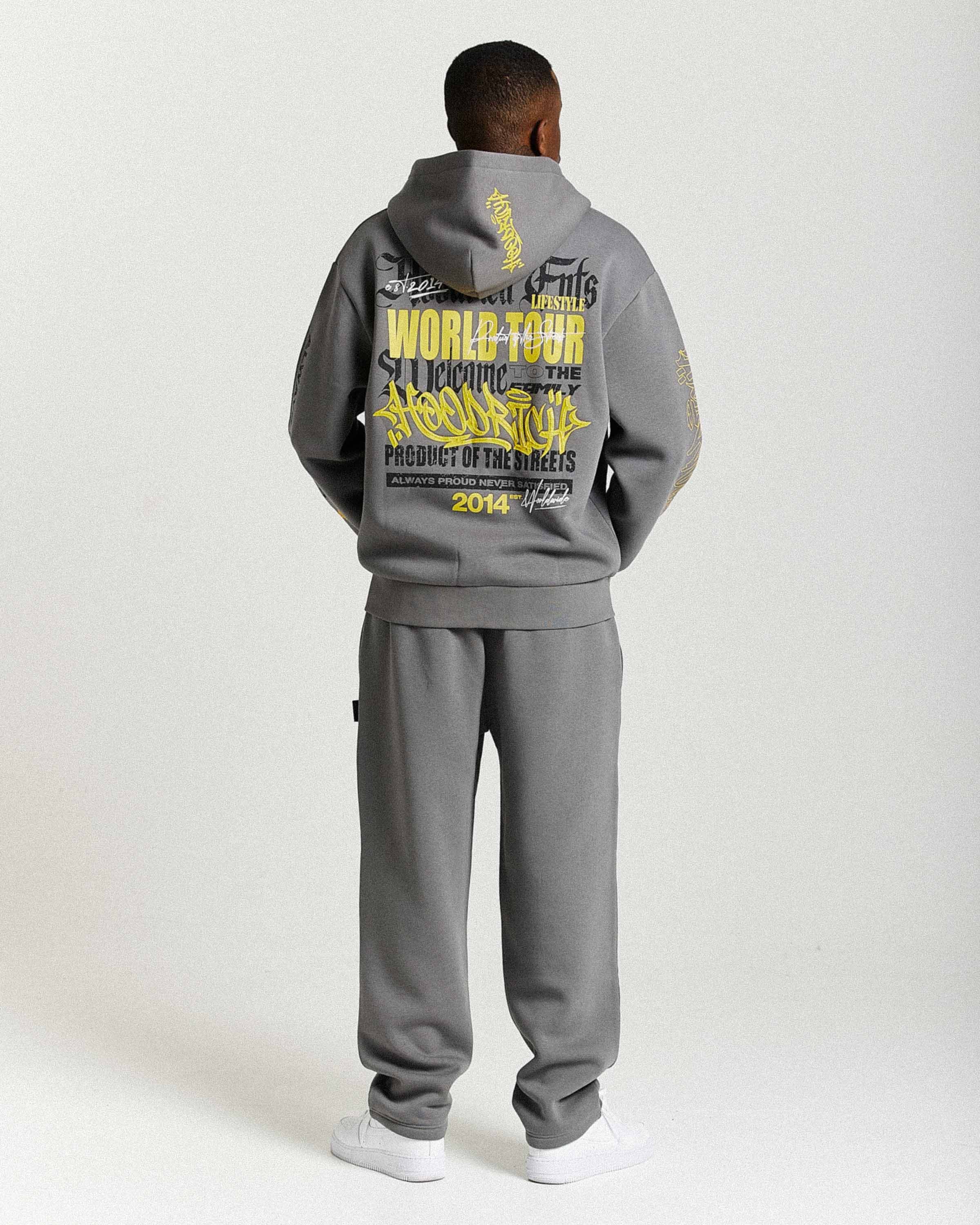 Stamp Tour Oversized Zip Hoodie - Grey/Black/Yellow 3