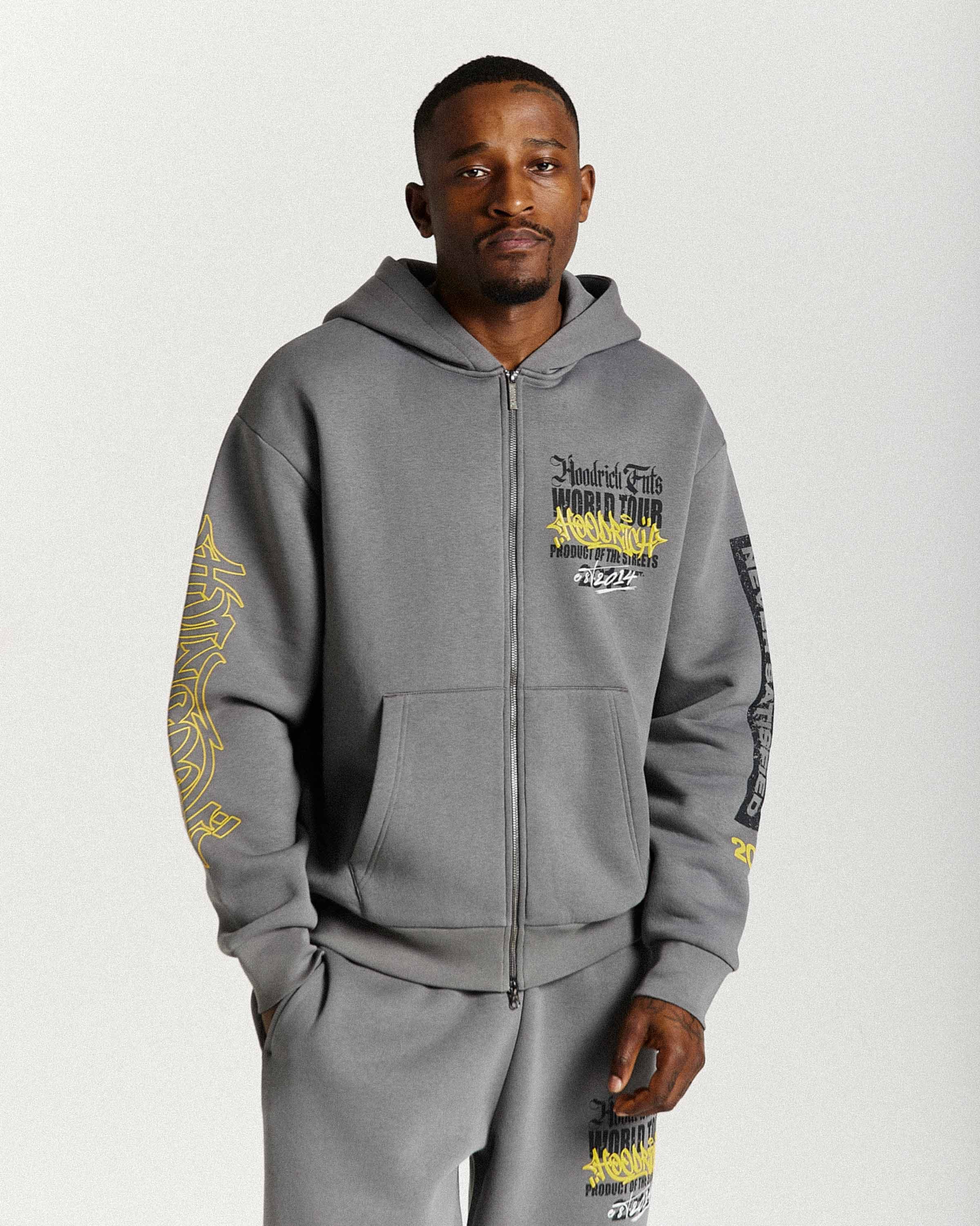 Stamp Tour Oversized Zip Hoodie - Grey/Black/Yellow 8