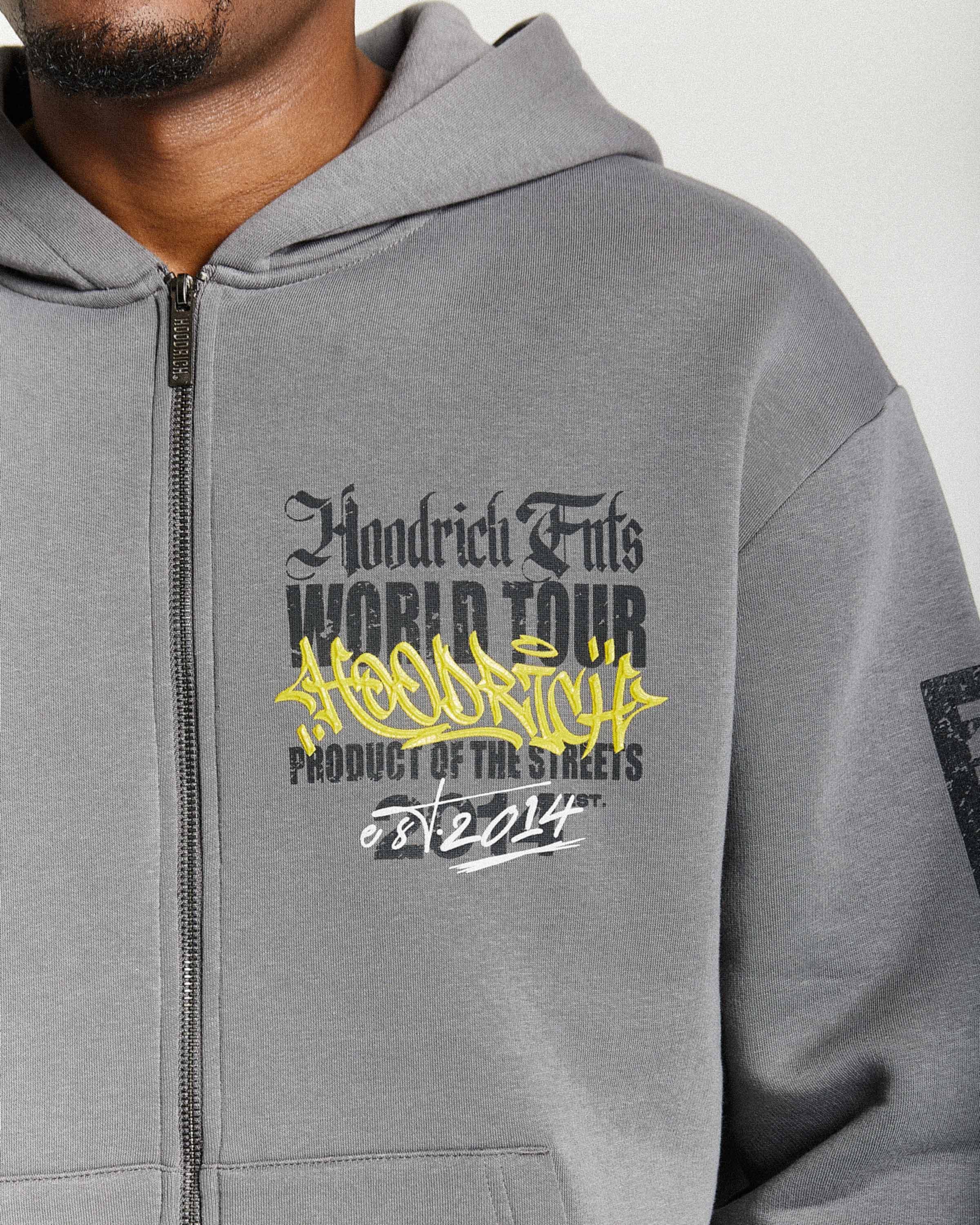 Stamp Tour Oversized Zip Hoodie - Grey/Black/Yellow 7
