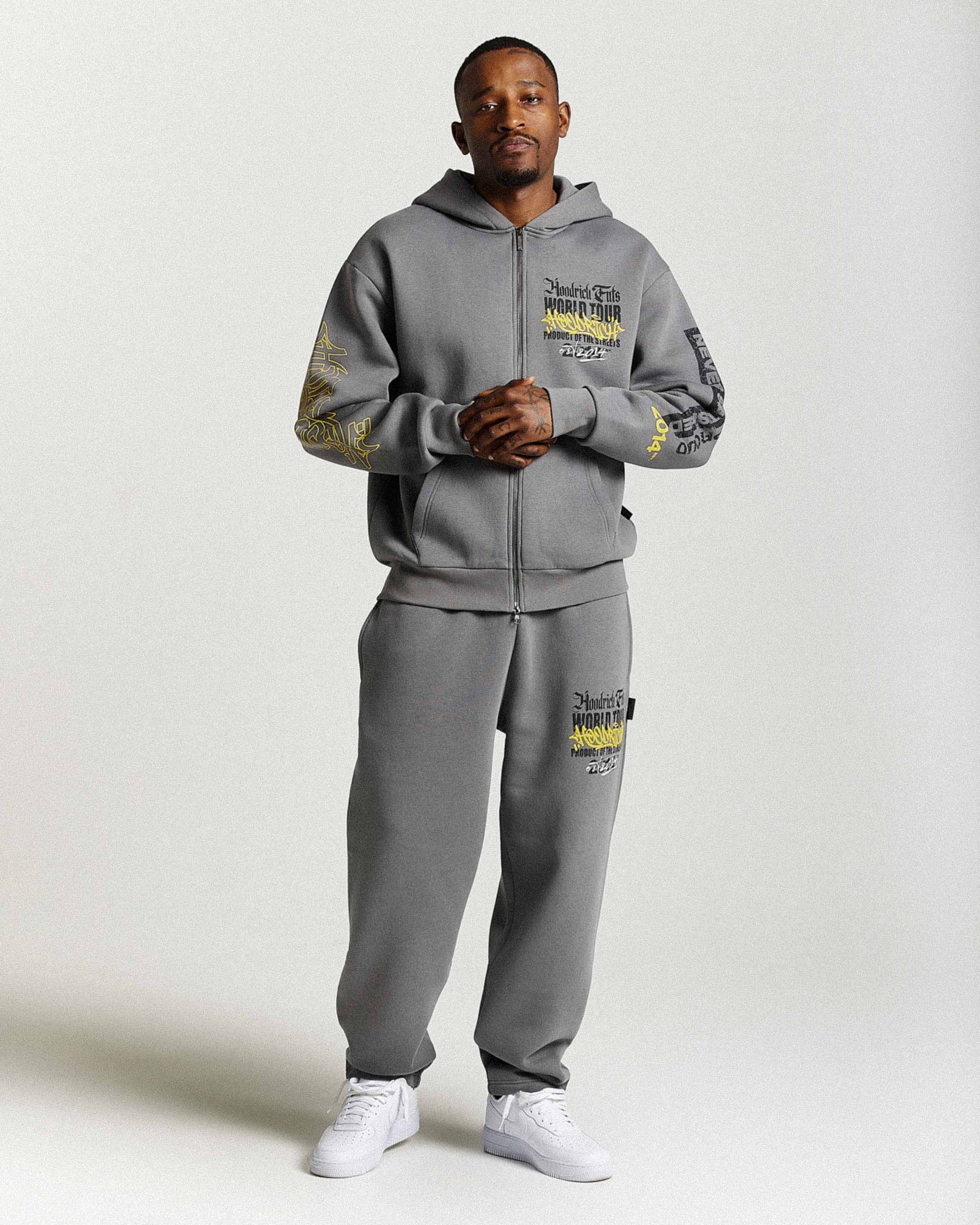 Stamp Tour Oversized Zip Hoodie - Grey/Black/Yellow 10