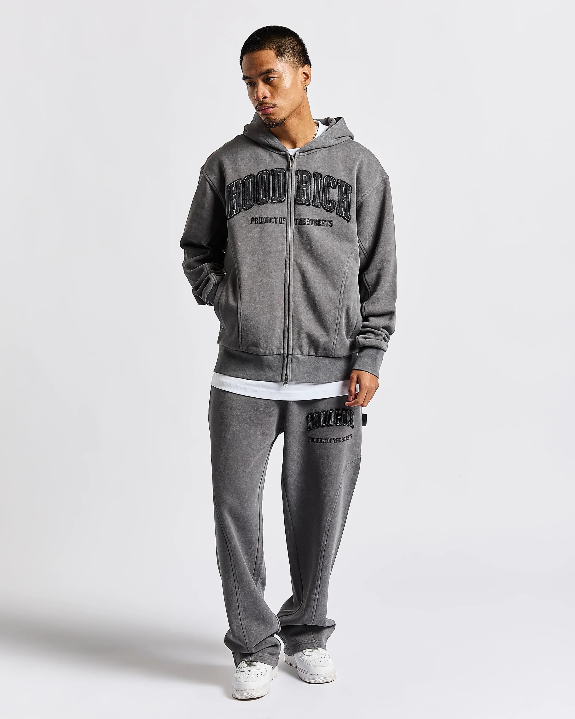 Cursed Oversized Zip Hoodie - Grey Wash/Black 2