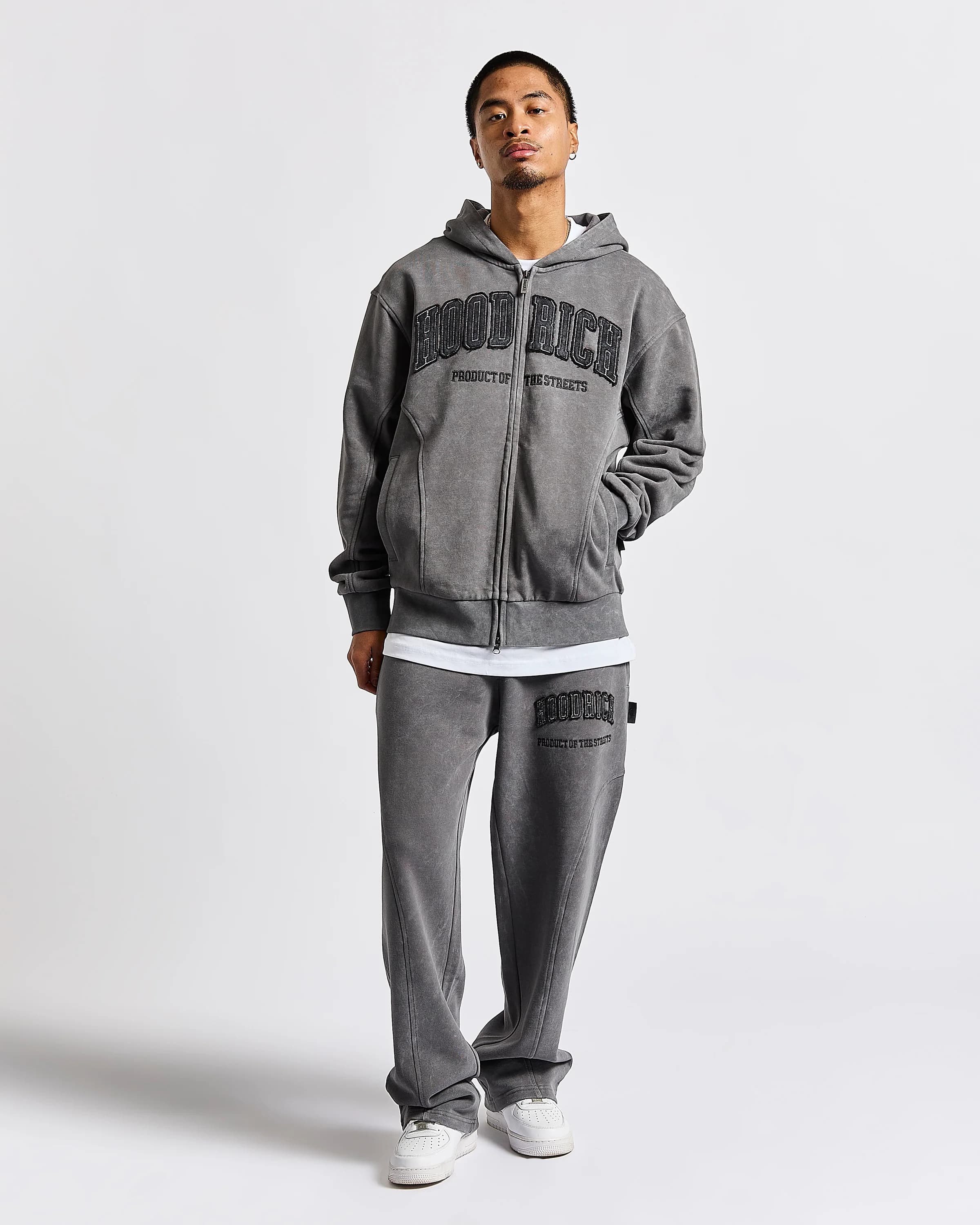 Cursed Oversized Zip Hoodie - Grey Wash/Black 5