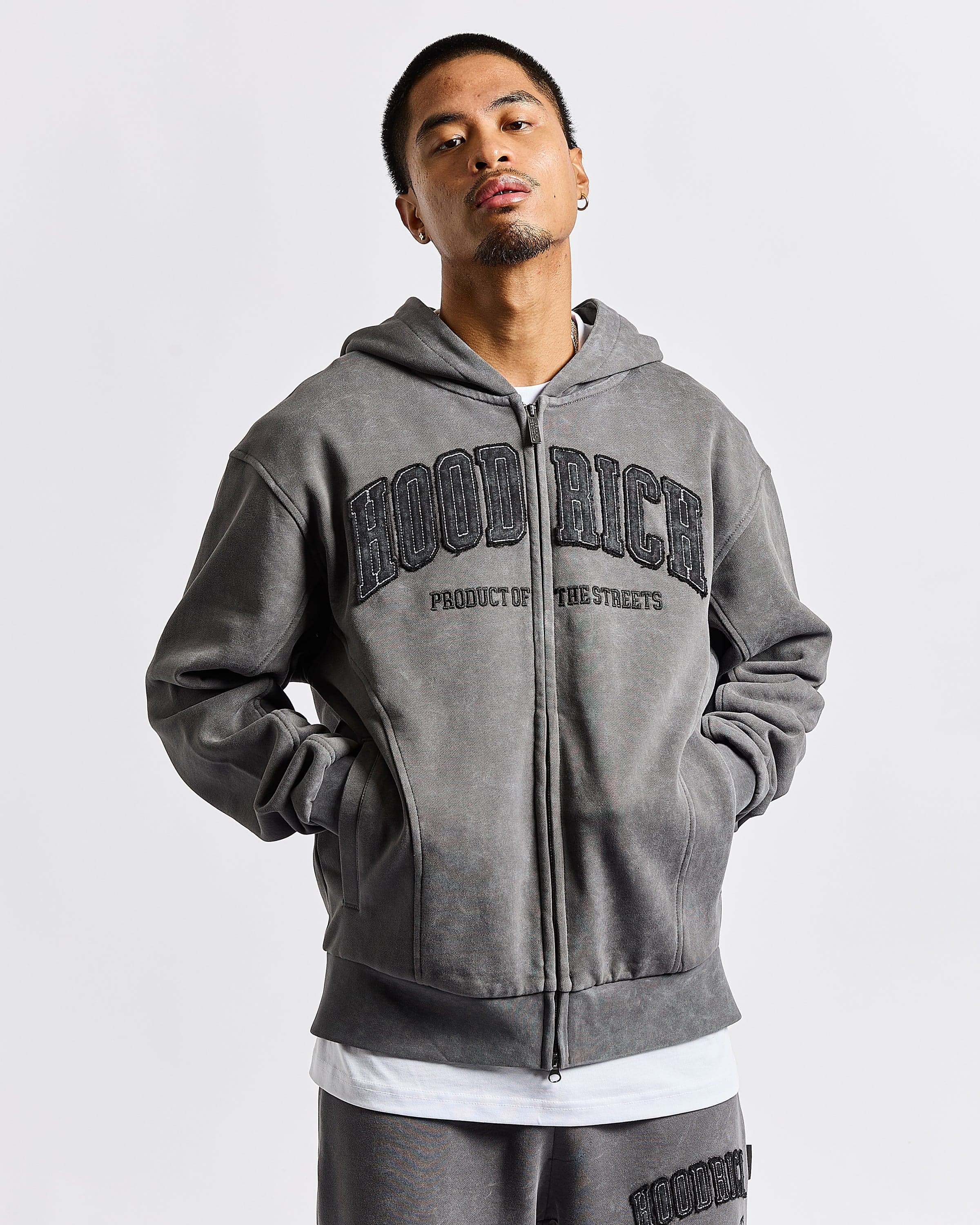 Cursed Oversized Zip Hoodie - Grey Wash/Black 6