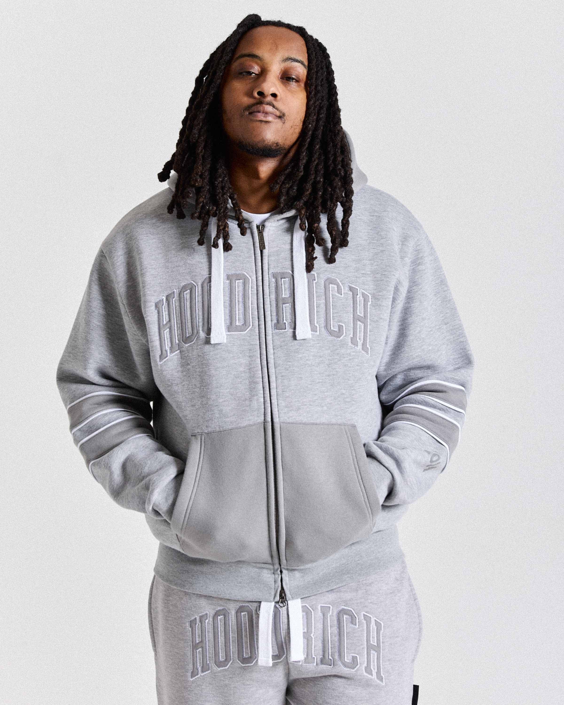 Varsite Oversized Zip Hoodie - Grey/White by Hoodrich