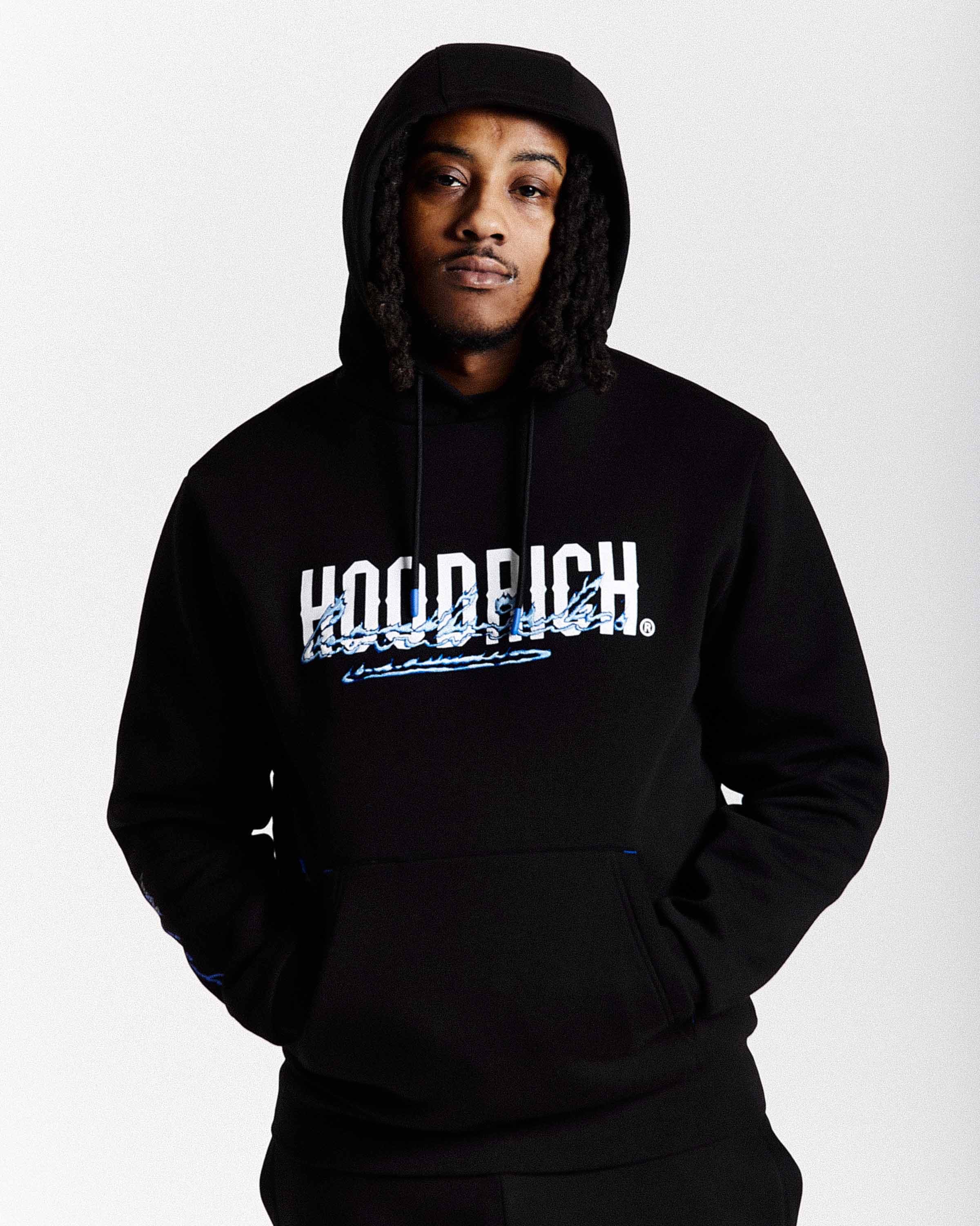 Flames Hoodie - Black/White/Blue by Hoodrich
