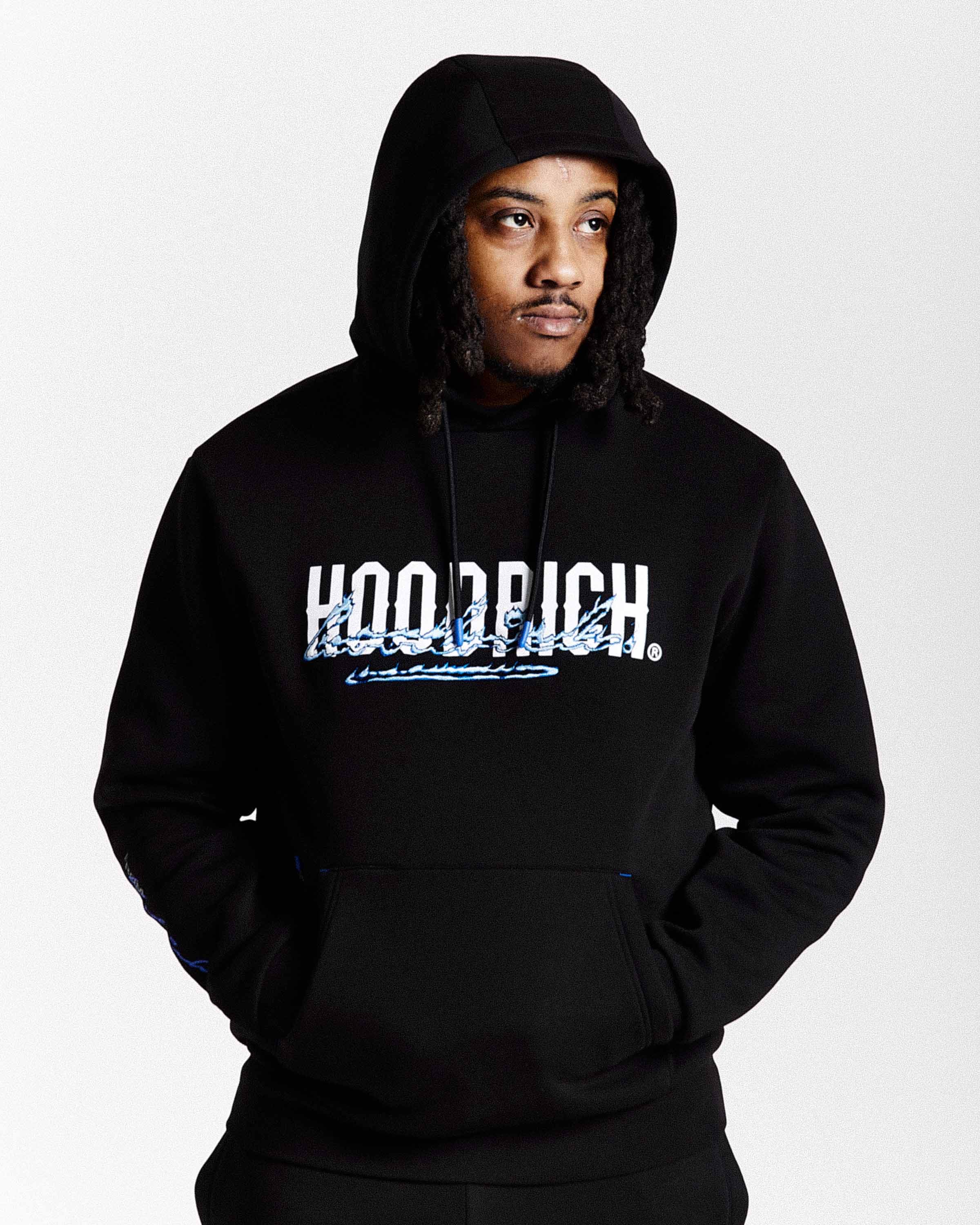 Flames Hoodie - Black/White/Blue 7