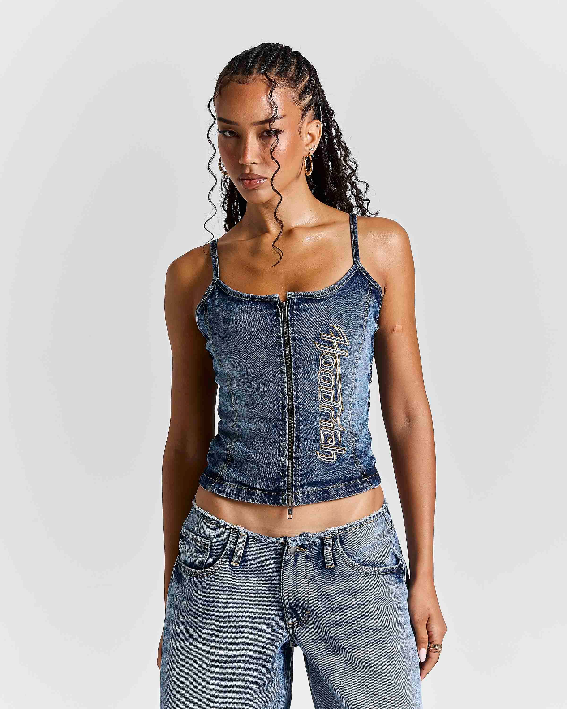 Heritage Denim Corset Top - Blue Wash by Hoodrich