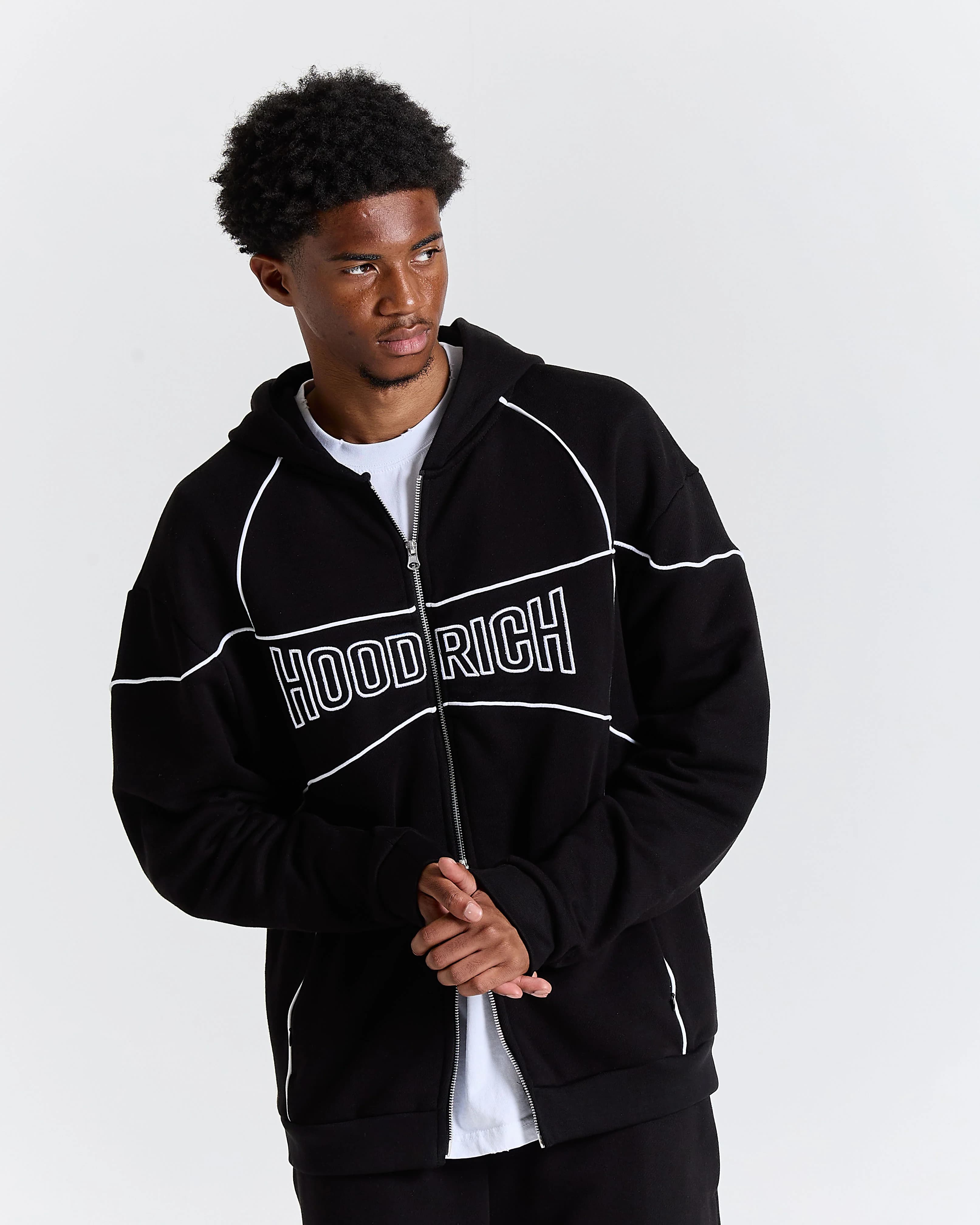Trace Zip Relaxed Fit Hoodie - Black 2