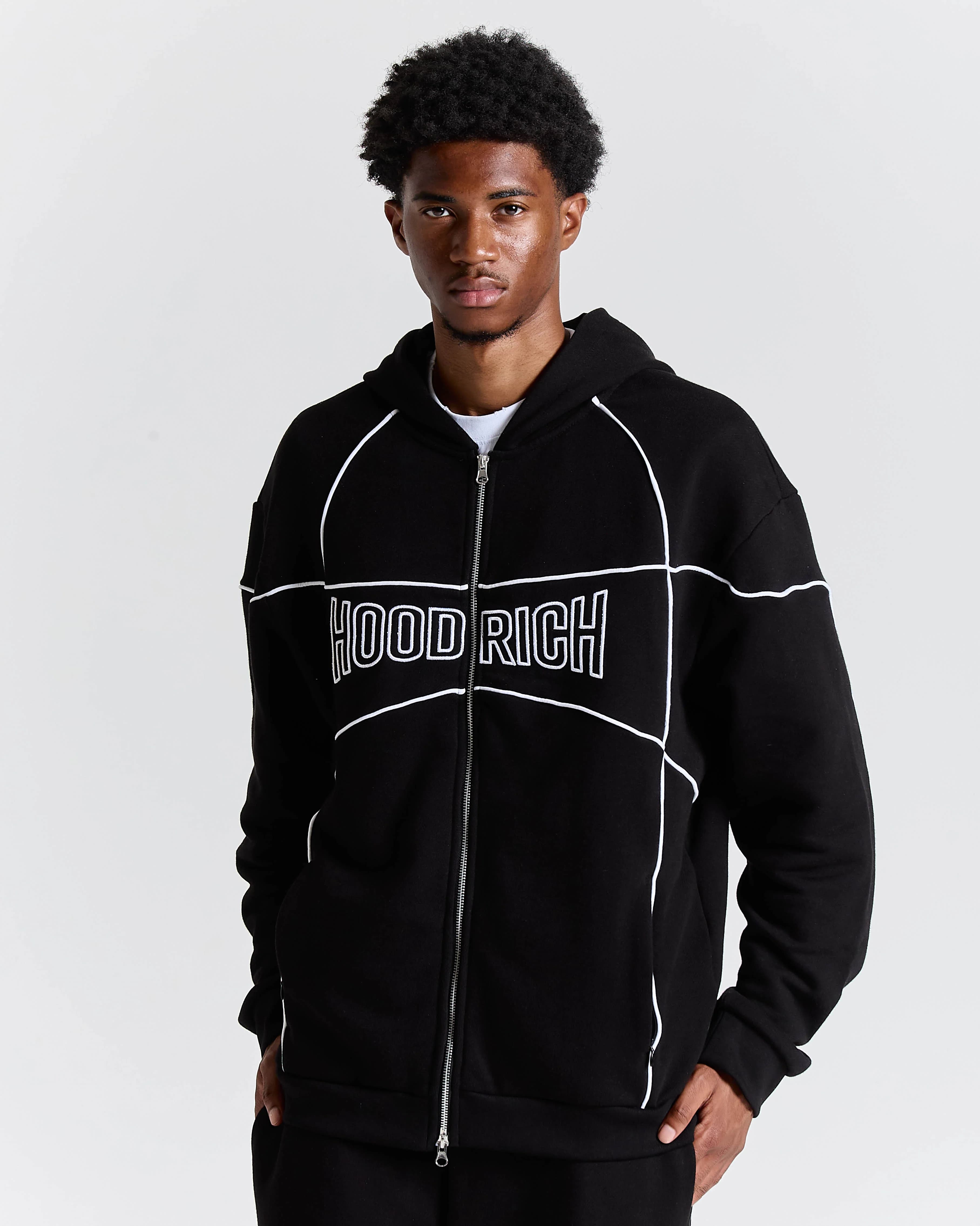 Trace Zip Relaxed Fit Hoodie - Black 5