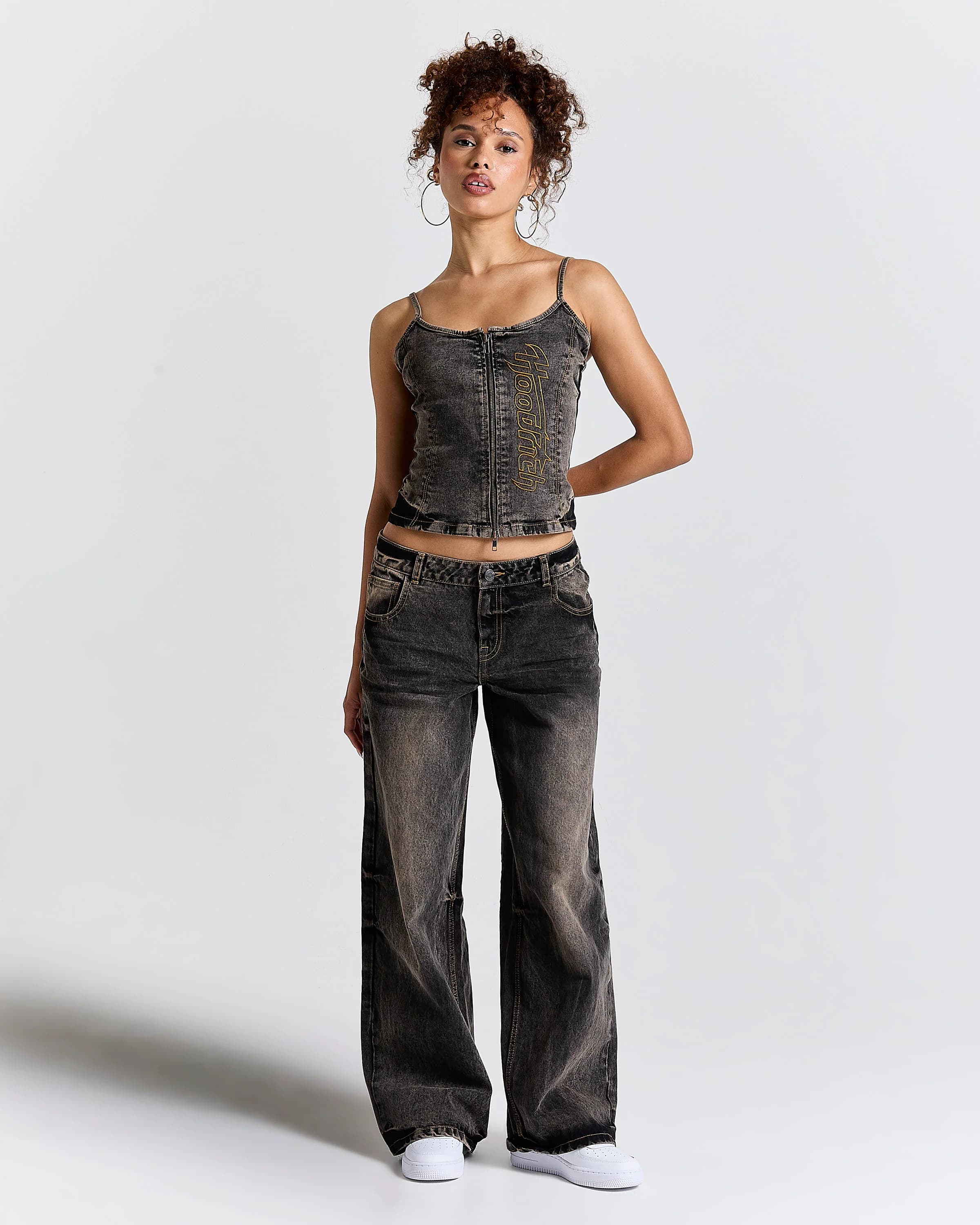 Shadow Rust Wide Leg Denim Jeans - Black Wash 3