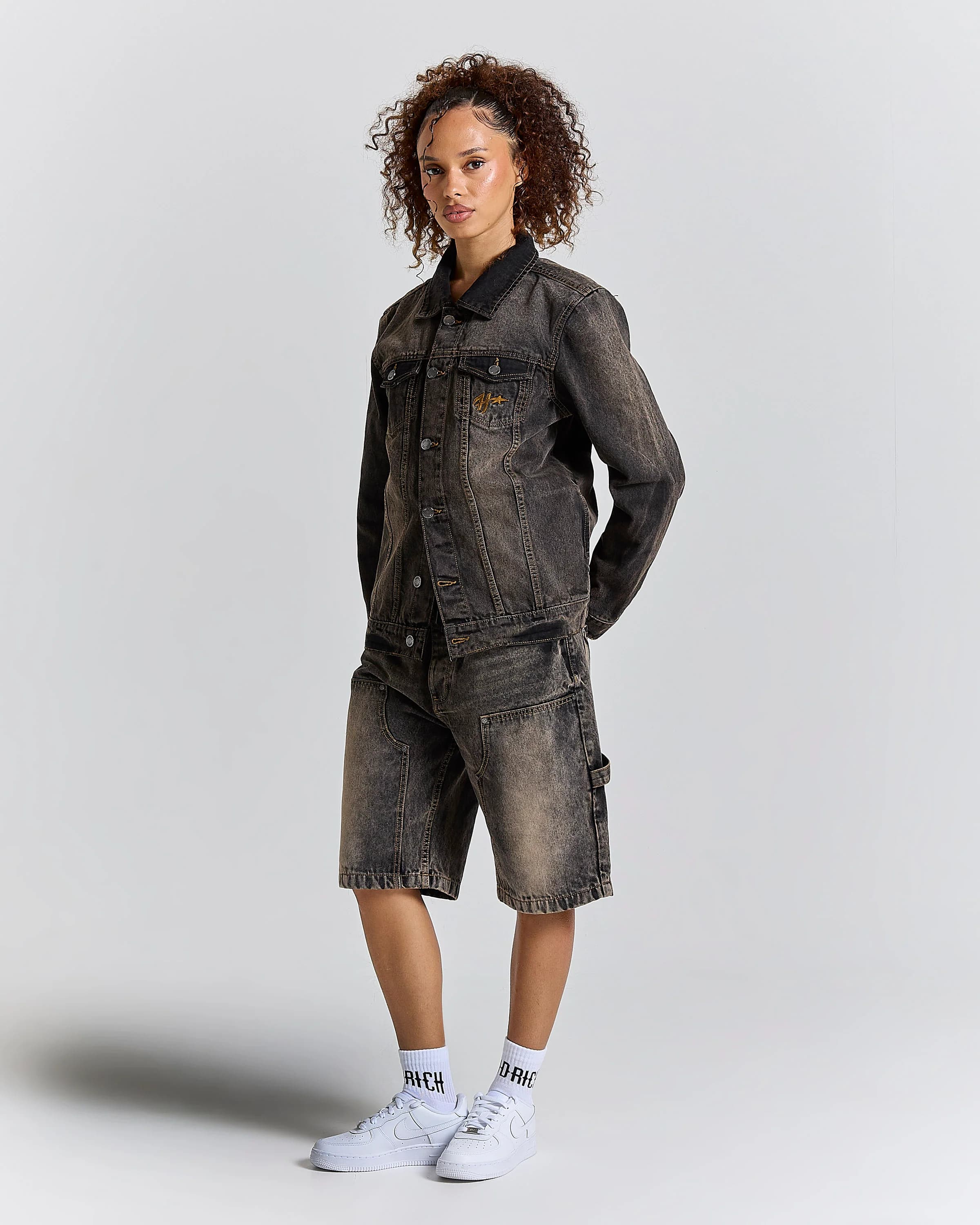 Shadow Rust Denim Carpenter Jorts - Black Wash by Hoodrich