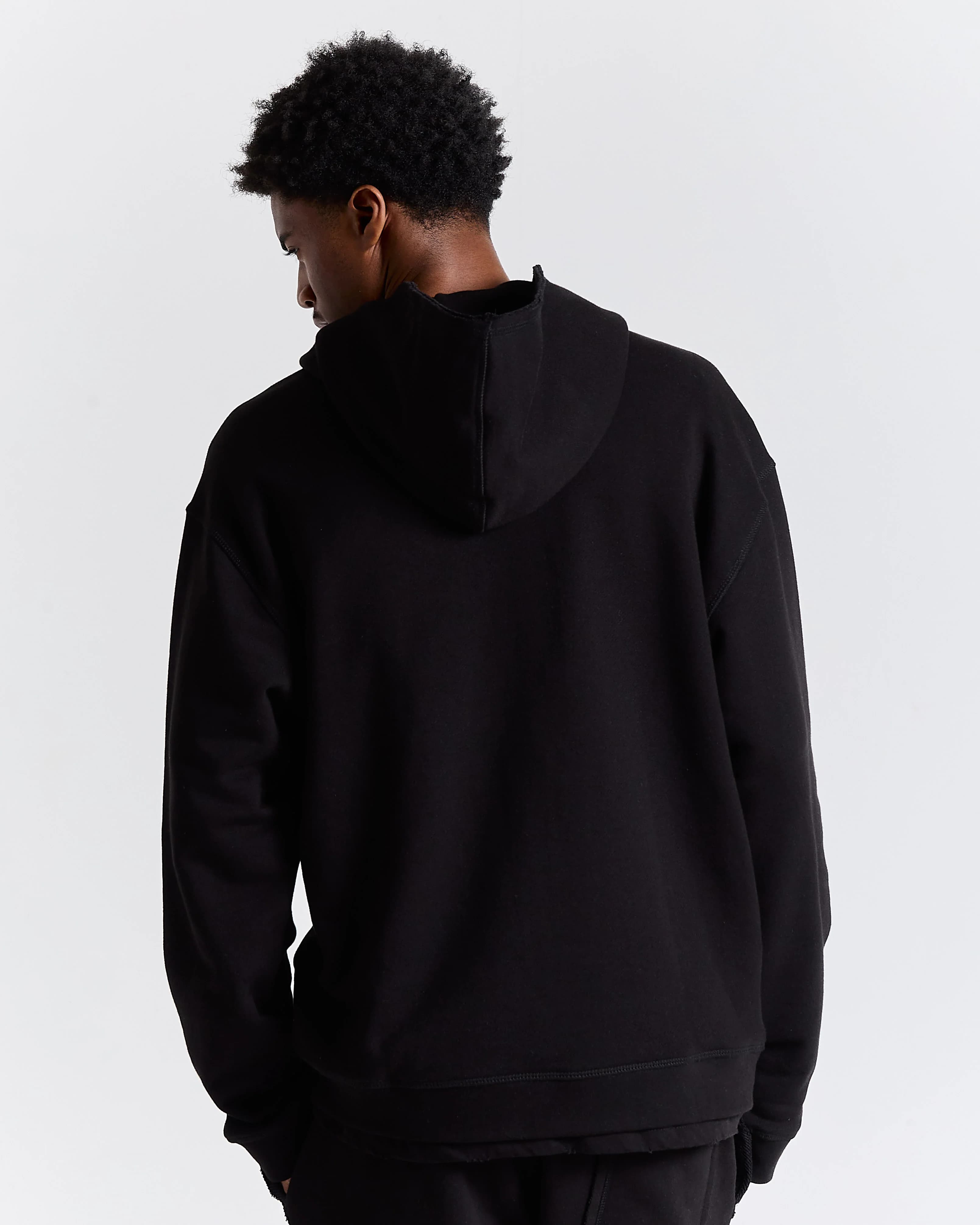 Fray Zip Relaxed Fit Hoodie - Black 7