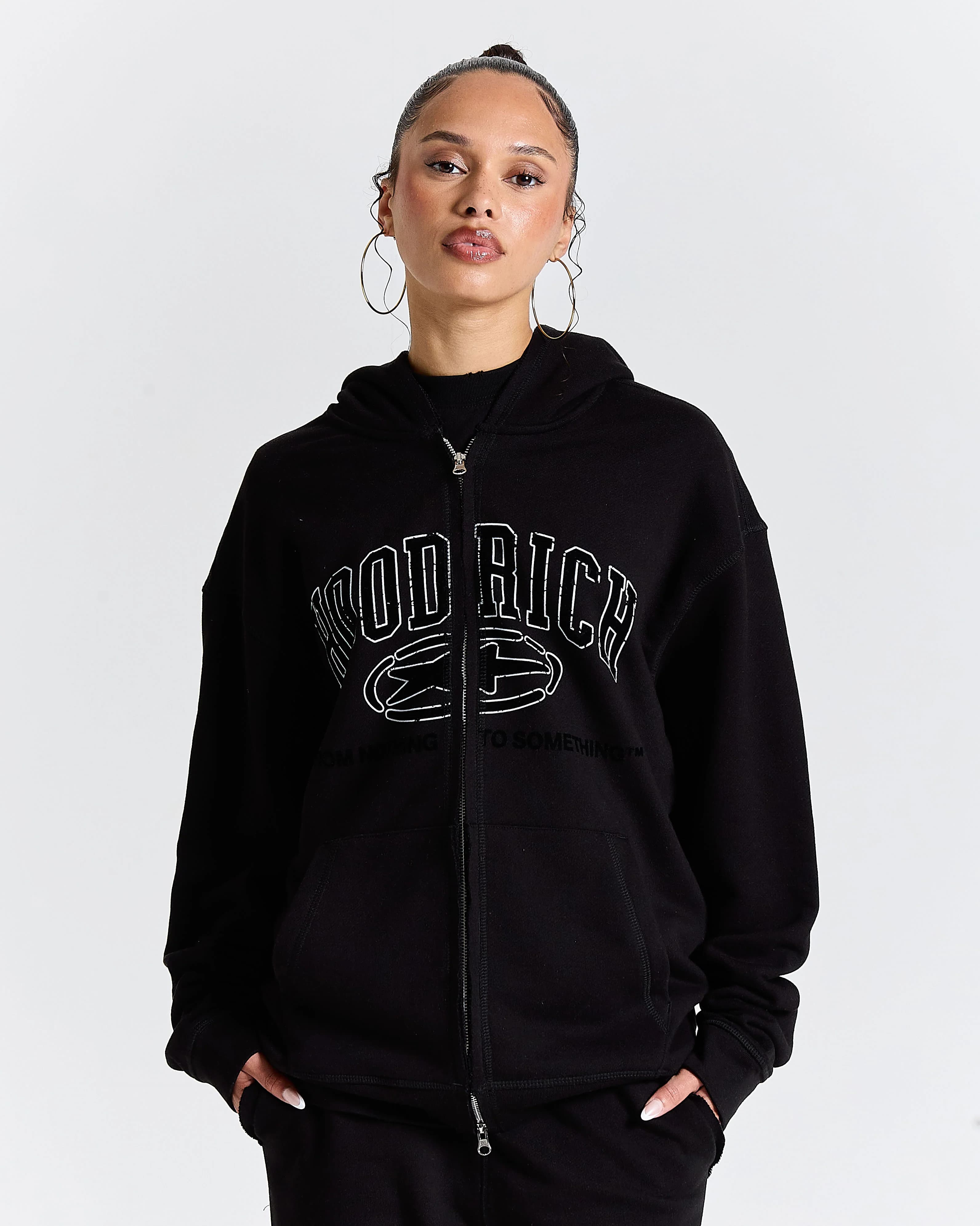 Fray Zip Relaxed Fit Hoodie - Black 16