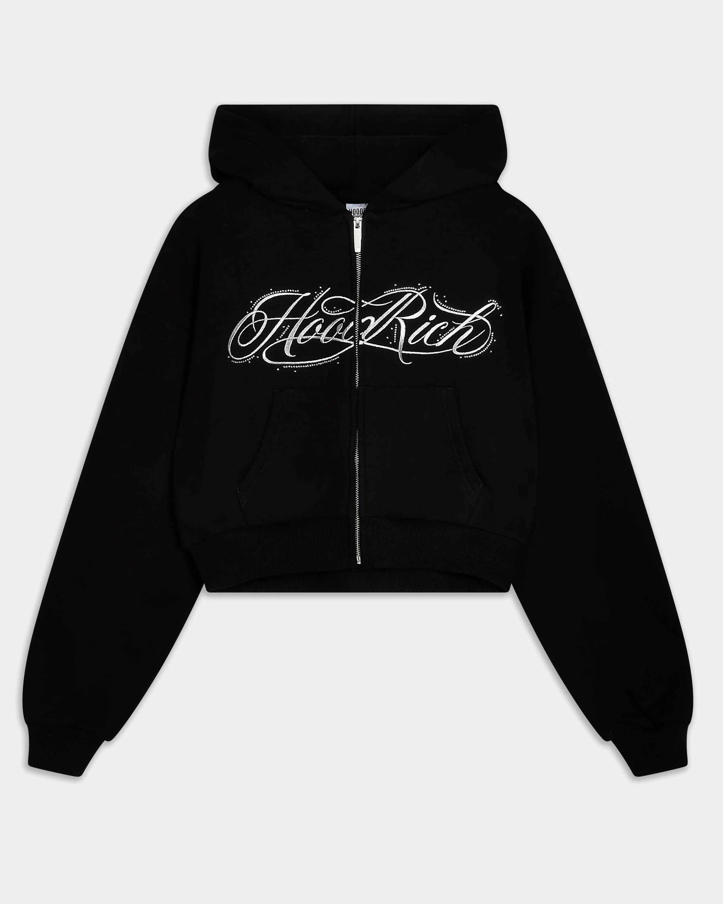 Solace Boxy Zip Hoodie - Black/Silver Rhinestone 2