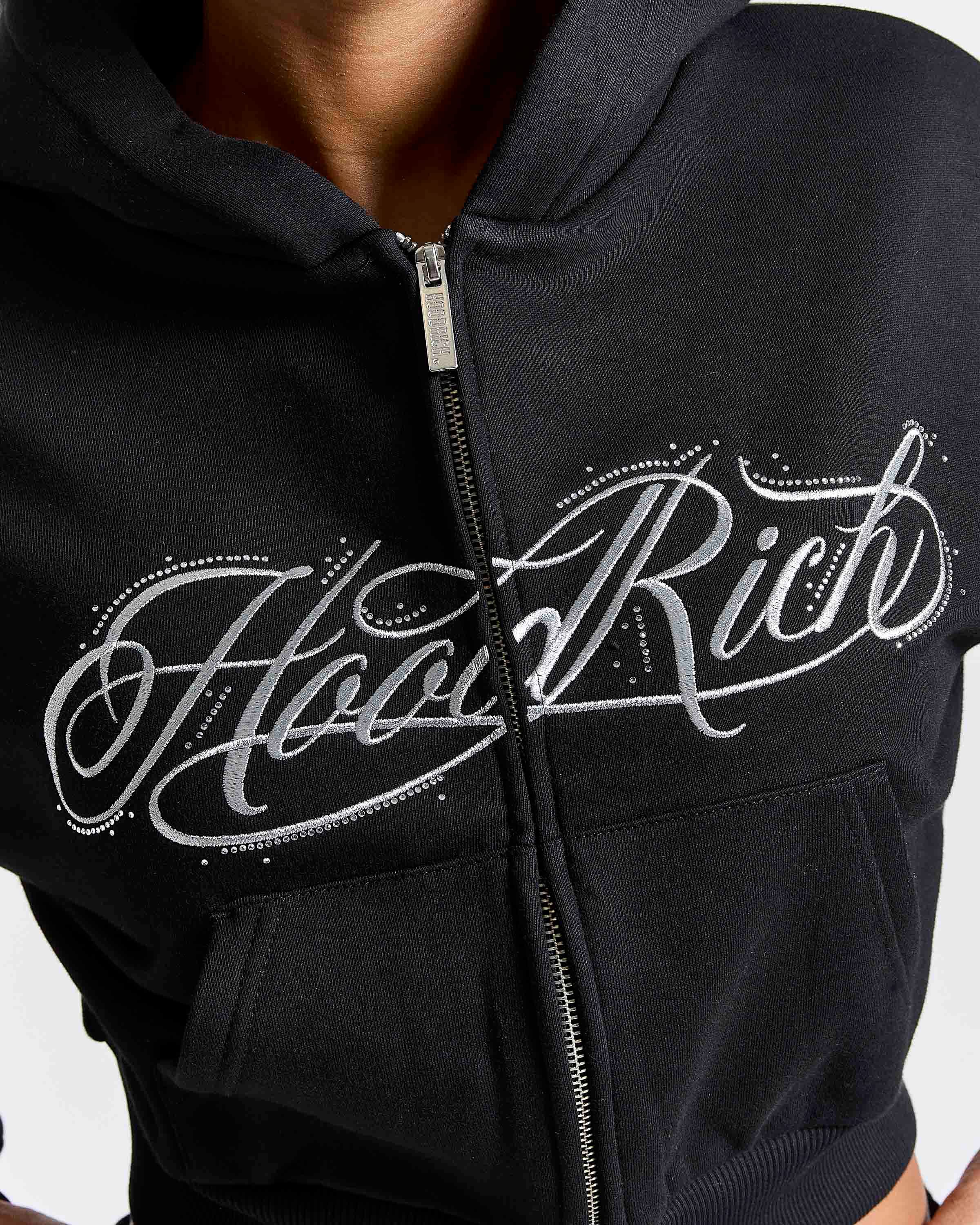 Solace Boxy Zip Hoodie - Black/Silver Rhinestone 3