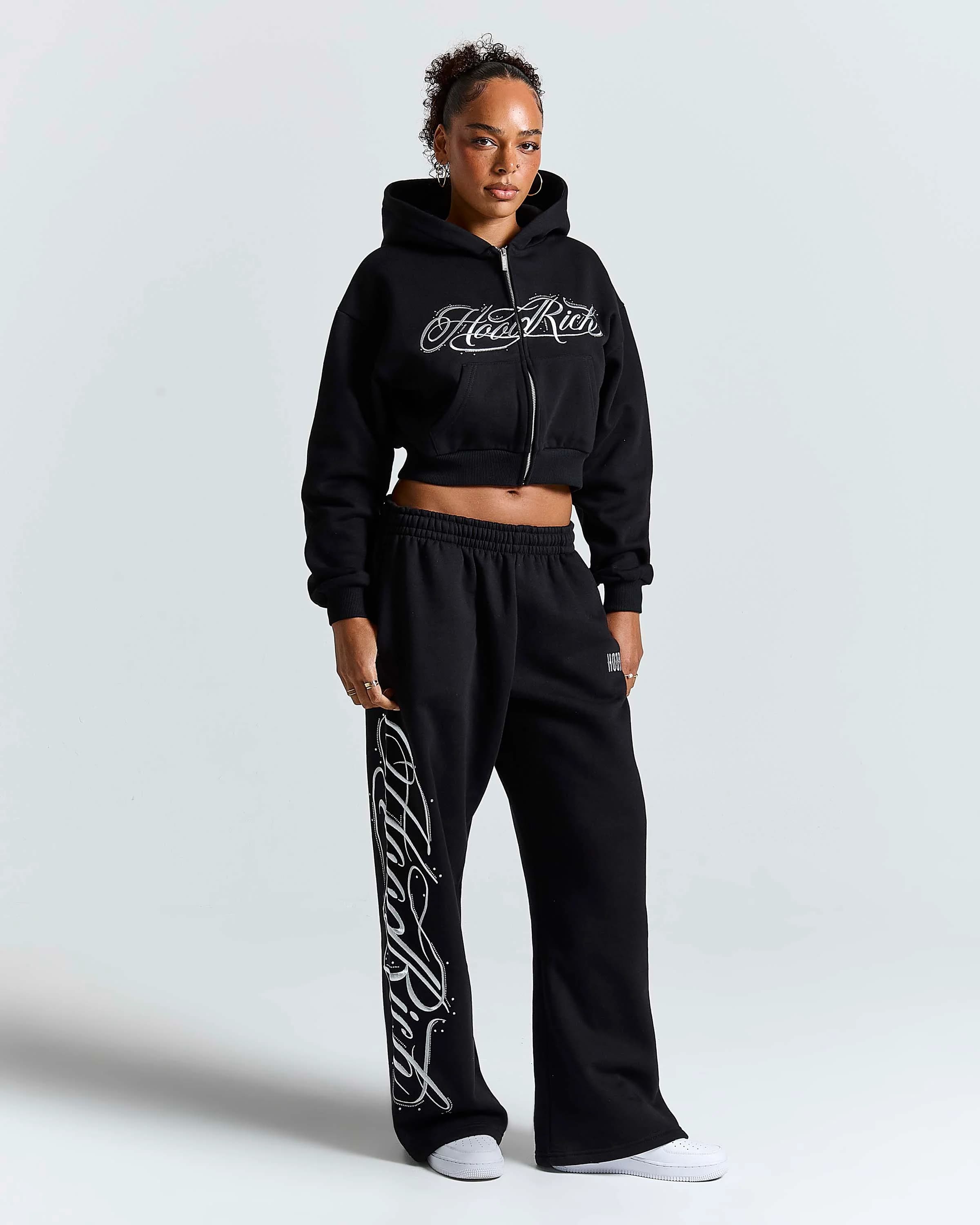 Solace Boxy Zip Hoodie - Black/Silver Rhinestone 7