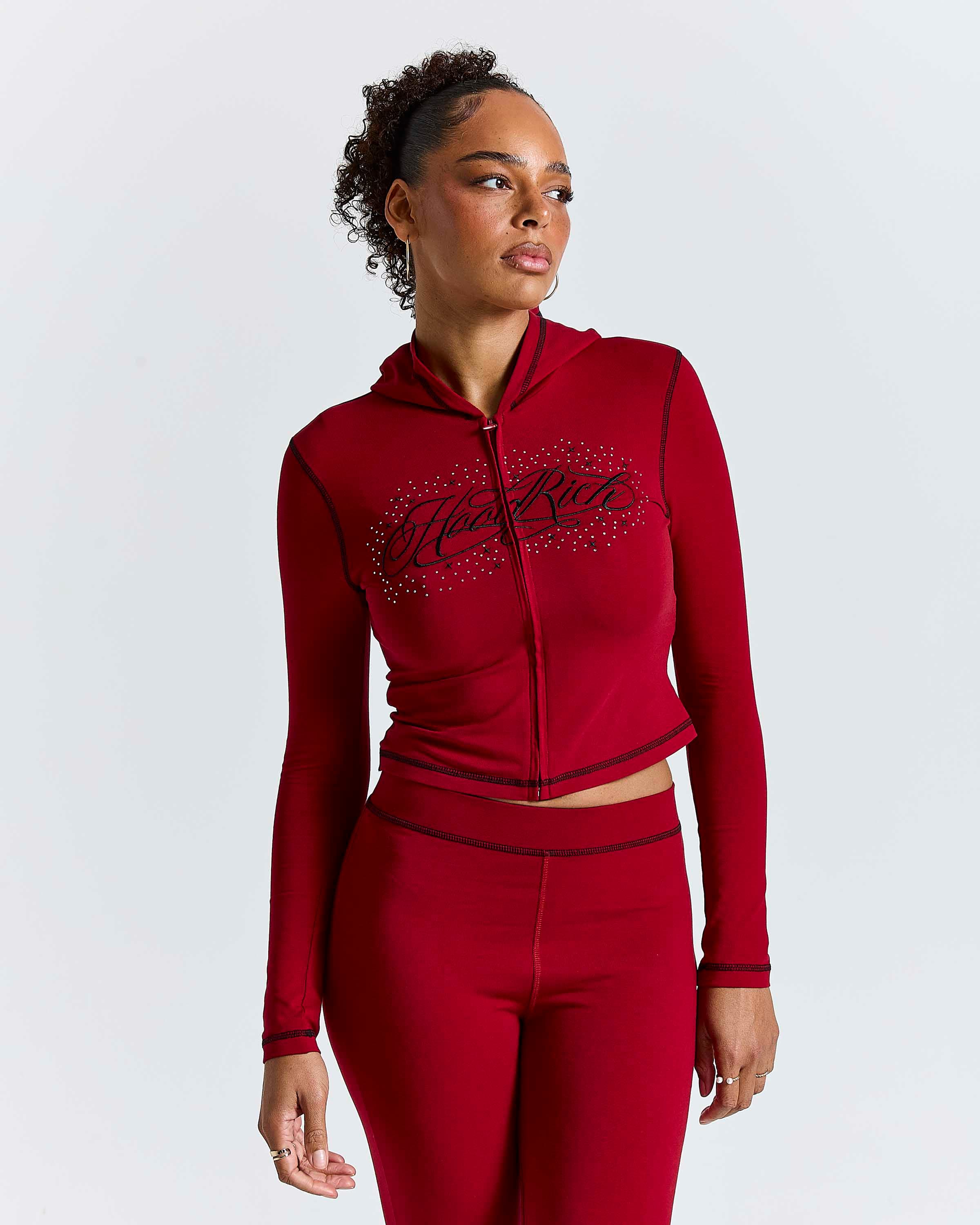 Gleam Fitted Zip Hoodie - Red/Black by Hoodrich