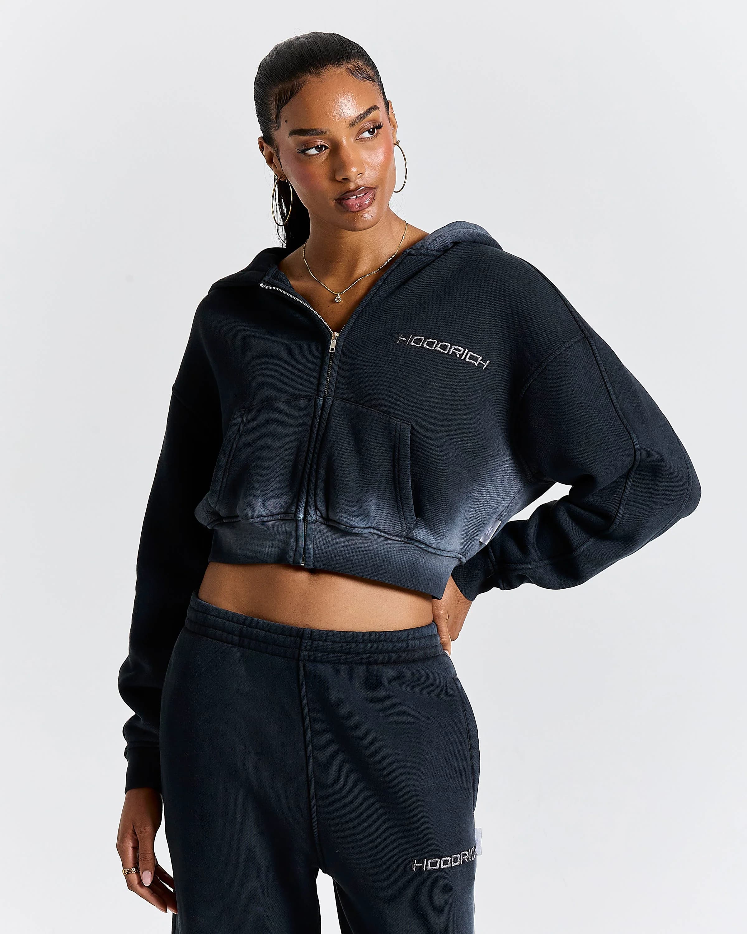 Women's Ghost Boxy Fit Zip Hoodie - Black 2