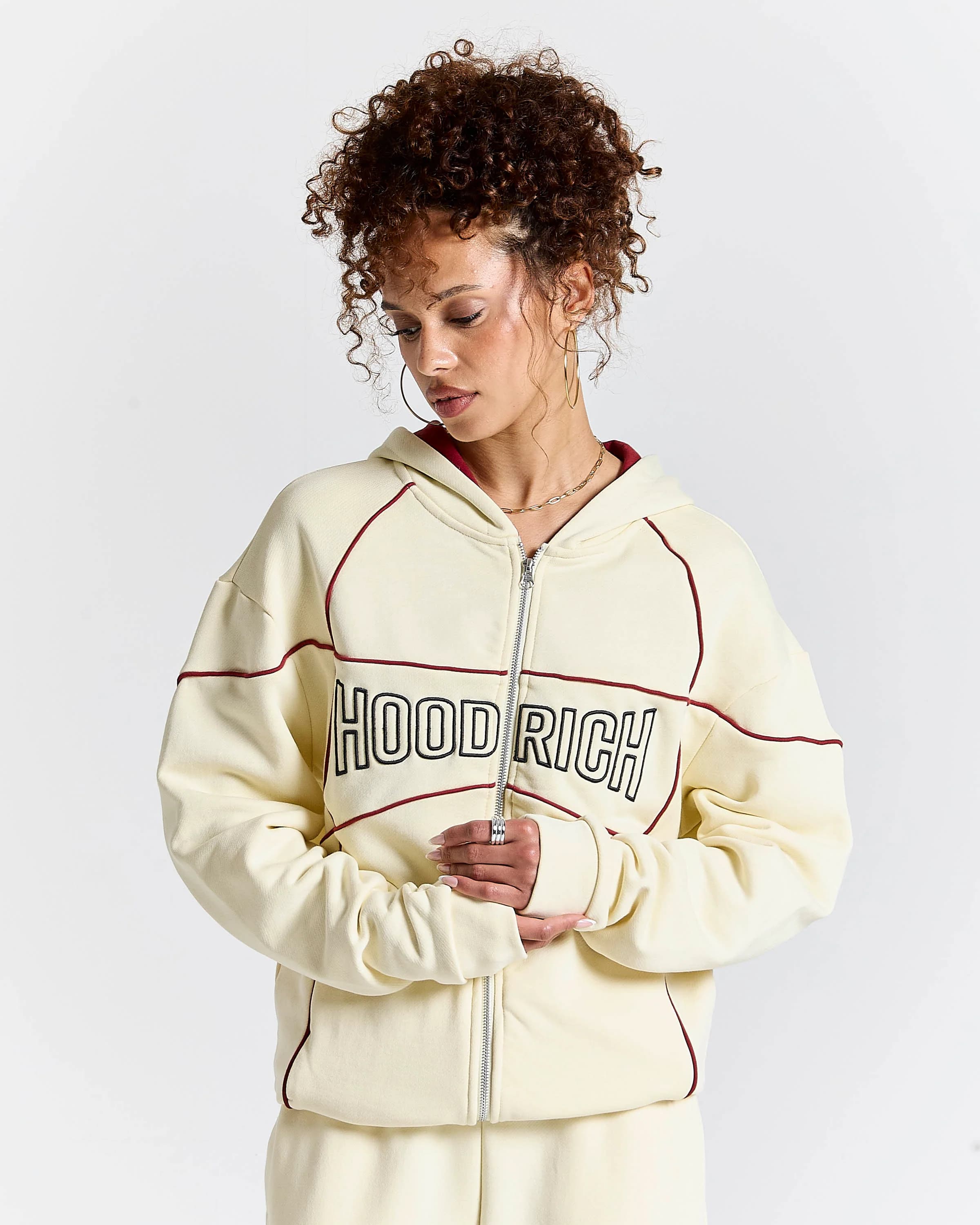 Trace Zip Relaxed Fit Hoodie - Ivory 10