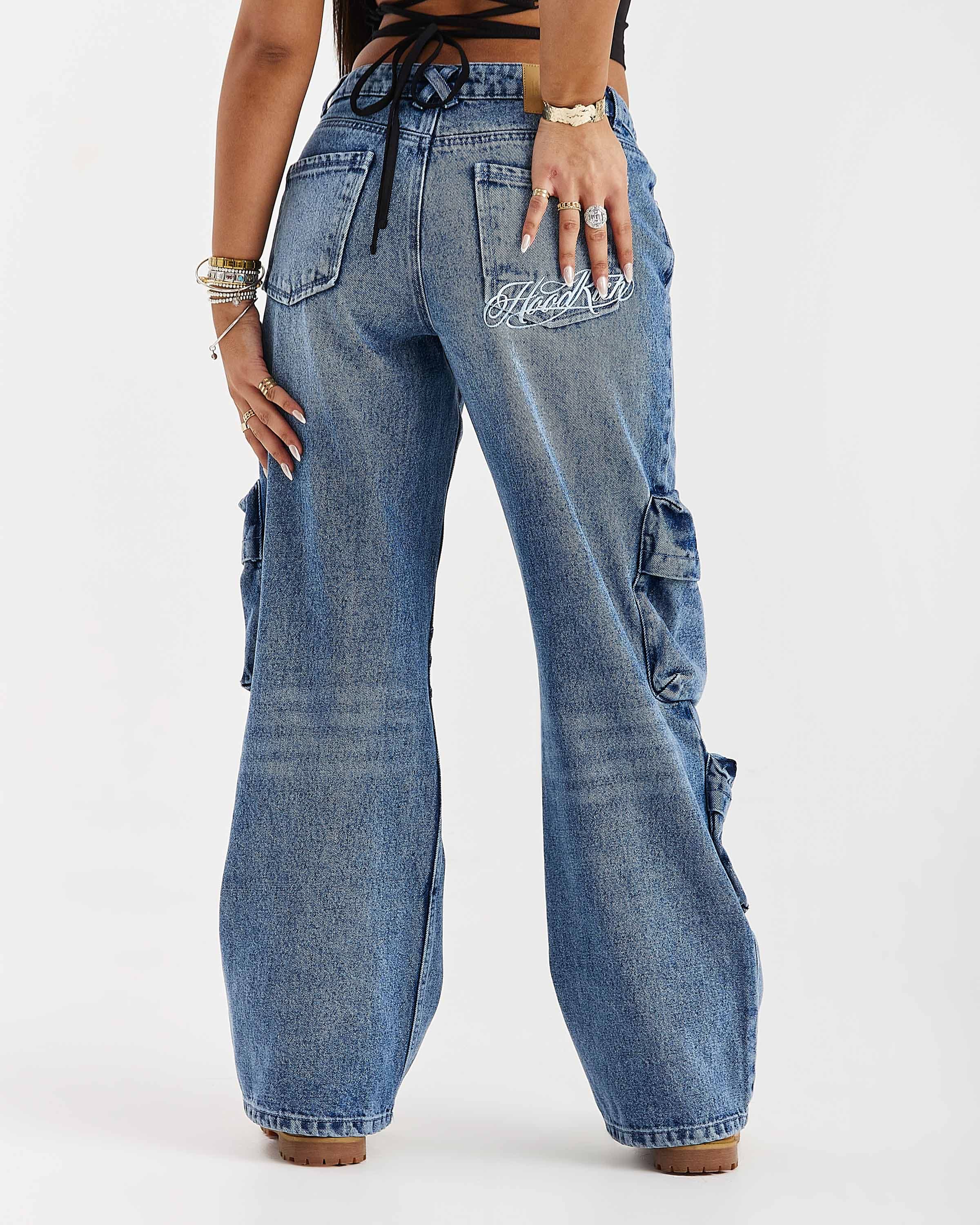 Token Wide Leg Cargo Jeans - Washed Mid Blue 3