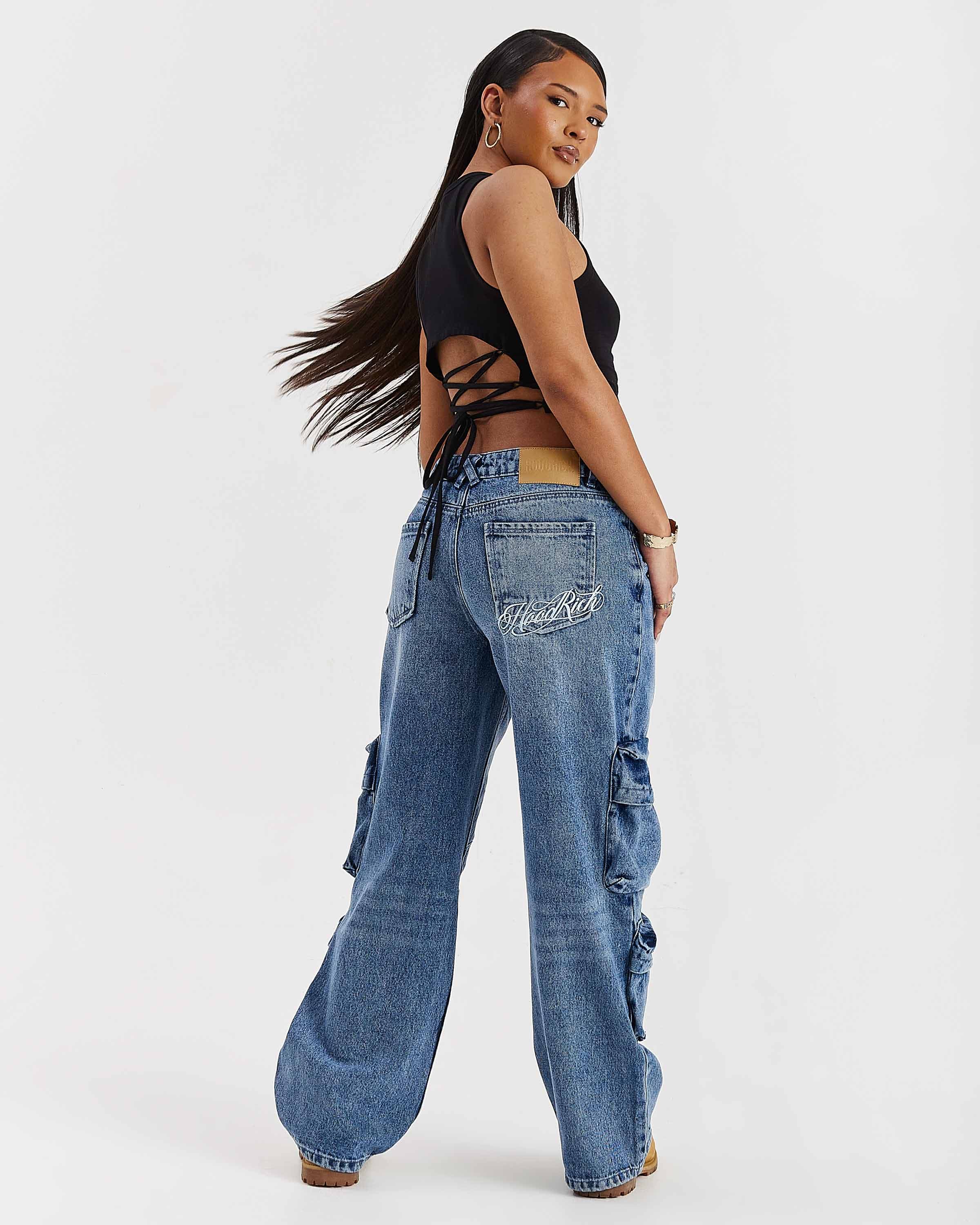 Token Wide Leg Cargo Jeans - Washed Mid Blue 7