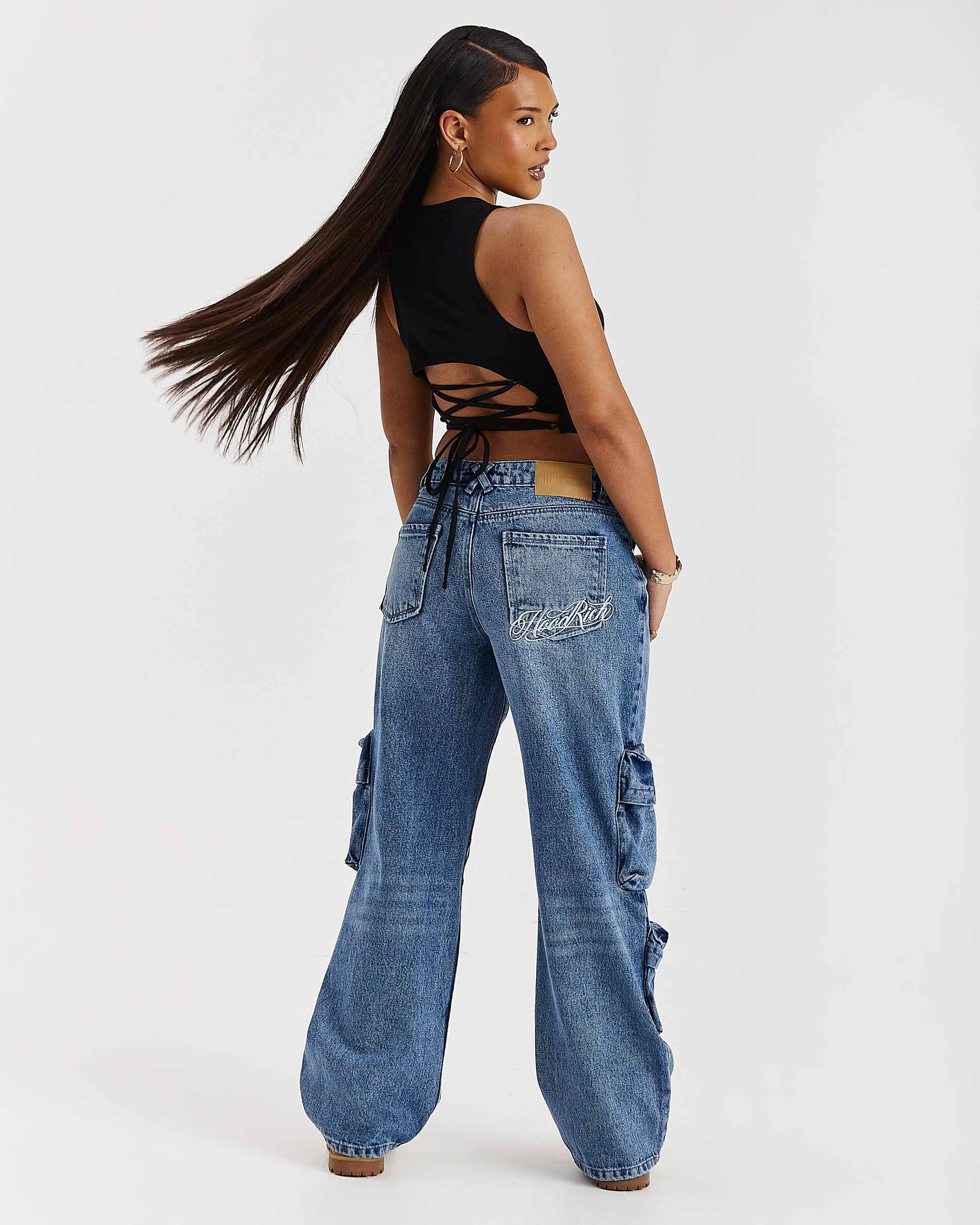 Token Wide Leg Cargo Jeans - Washed Mid Blue 8